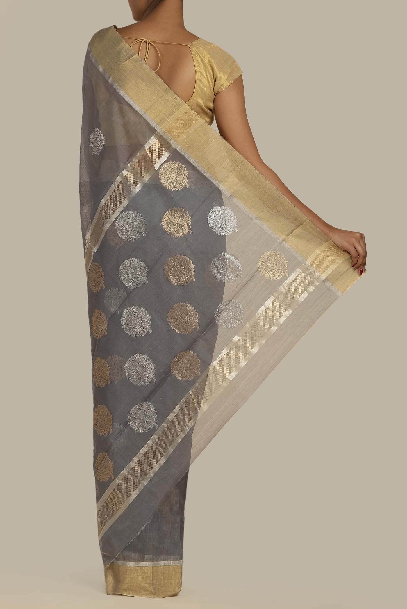 Grey Chanderi Silk Cotton Saree
