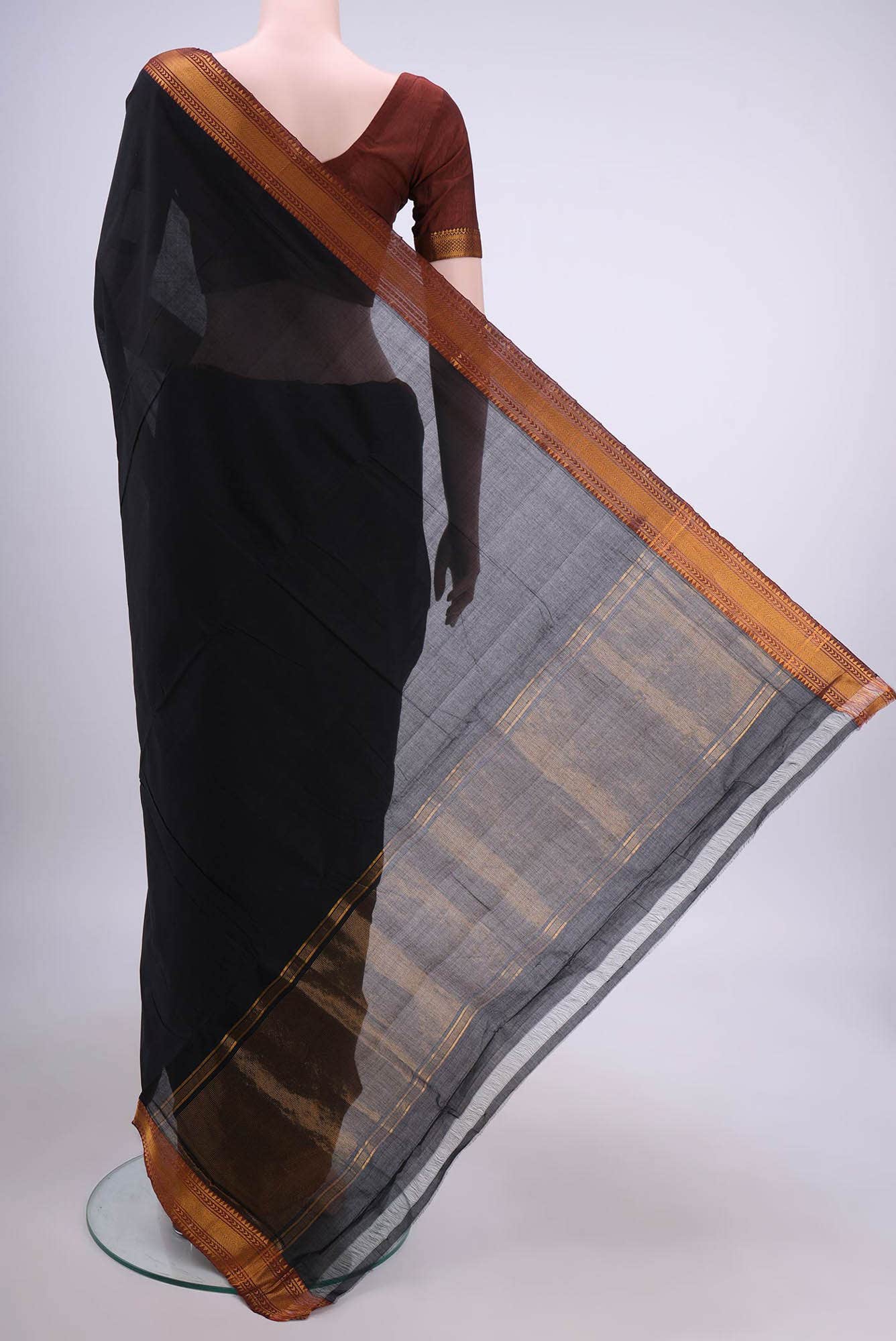 Black Chanderi Silk Cotton Saree