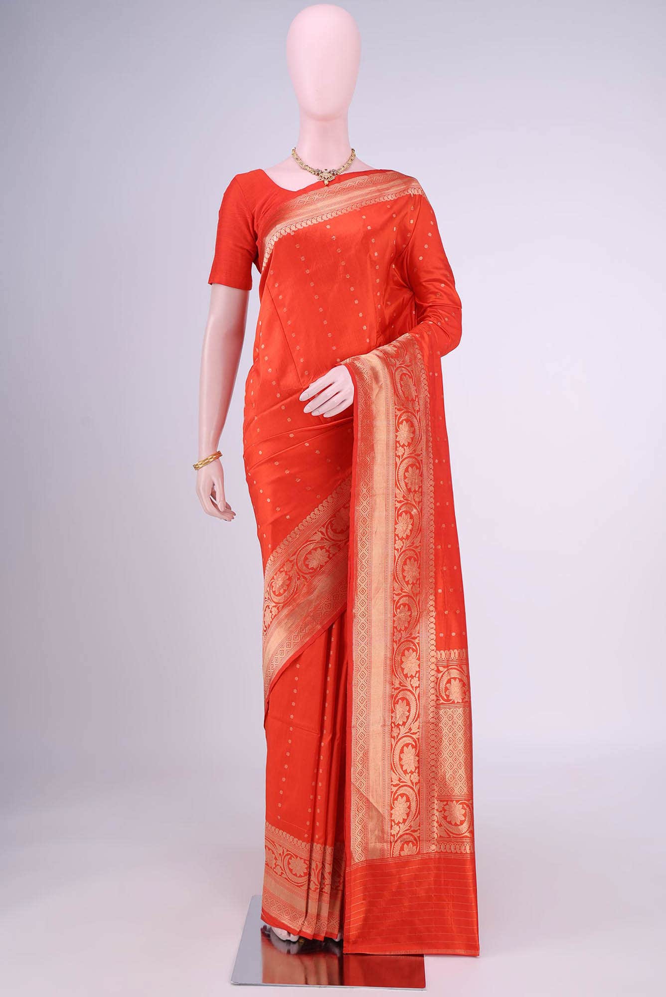 Orange Banarasi Katan Silk Saree