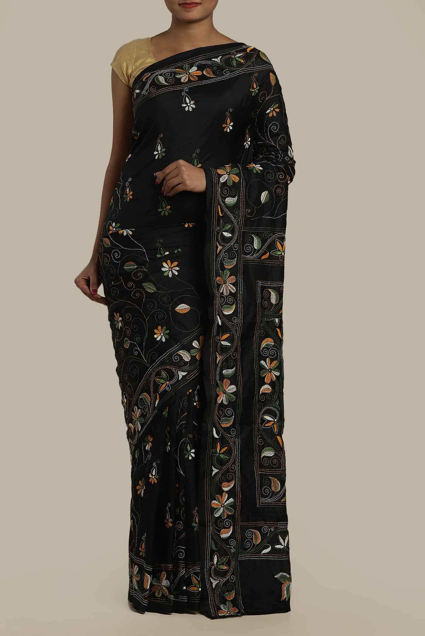 Black Tussar Silk Saree