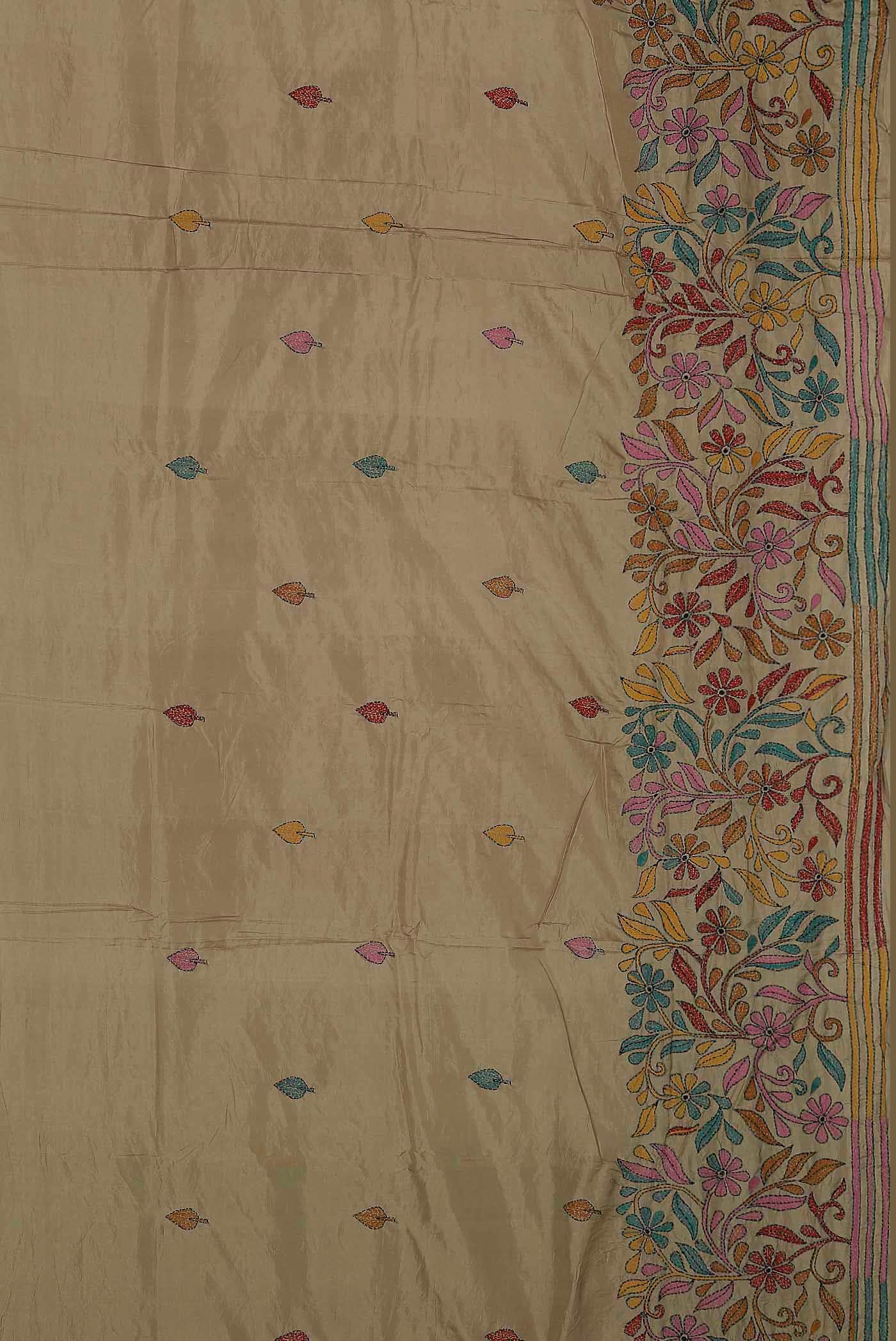 Beige Tussar Silk Saree