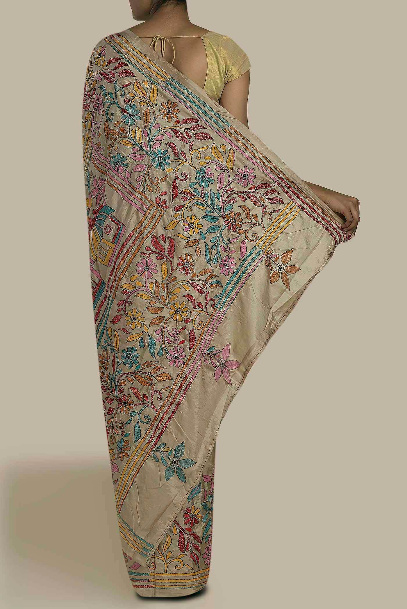 Beige Tussar Silk Saree