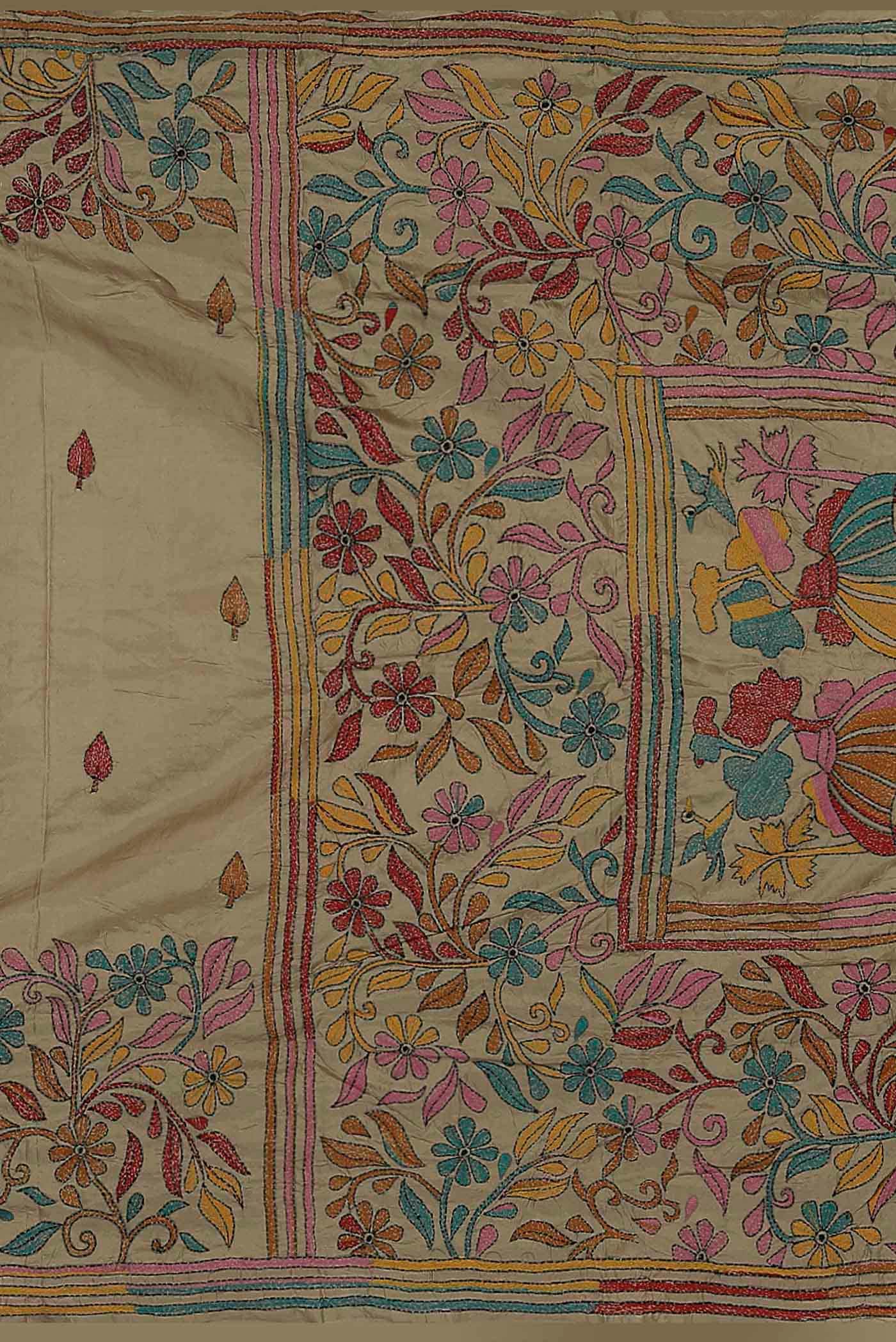 Beige Tussar Silk Saree