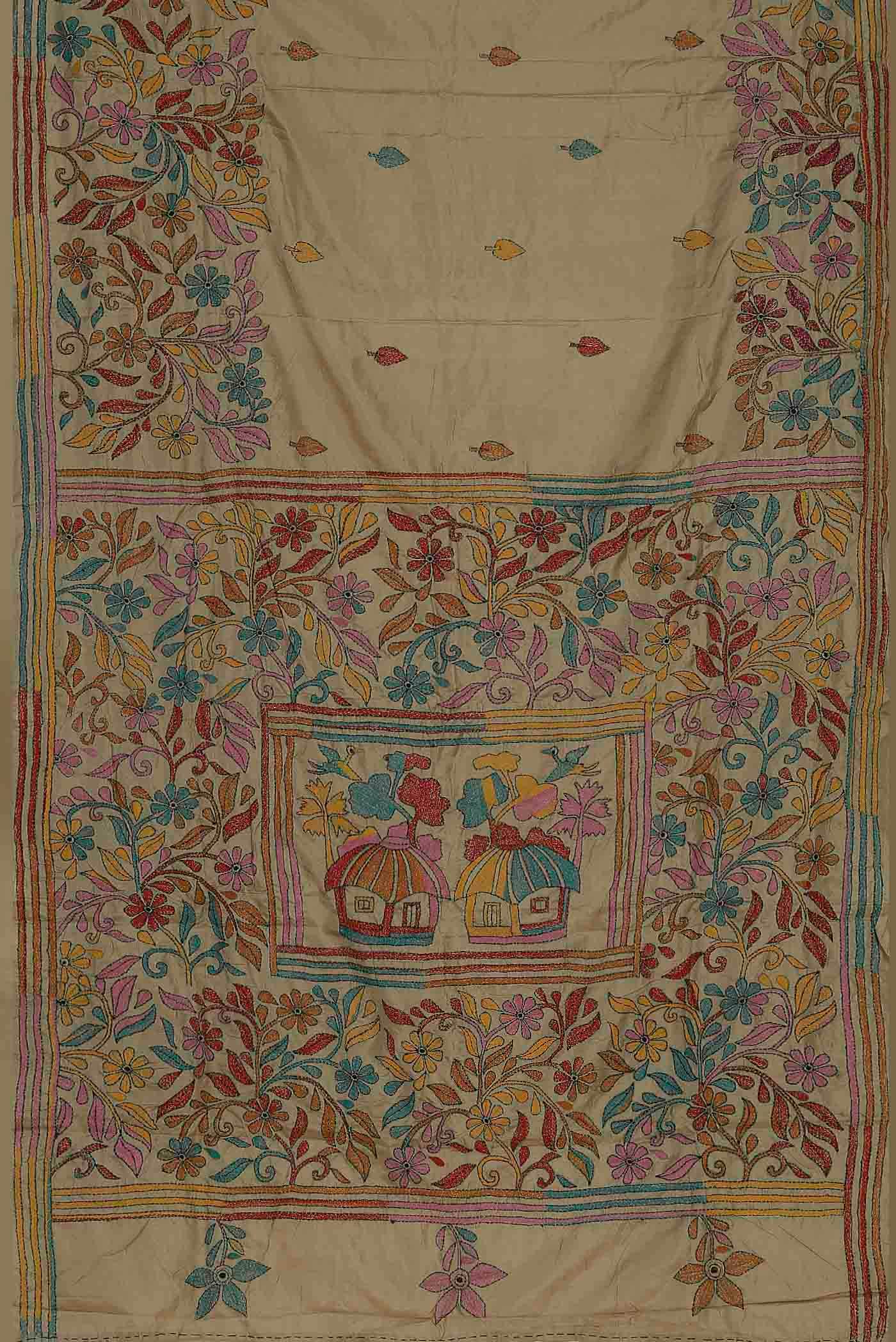 Beige Tussar Silk Saree