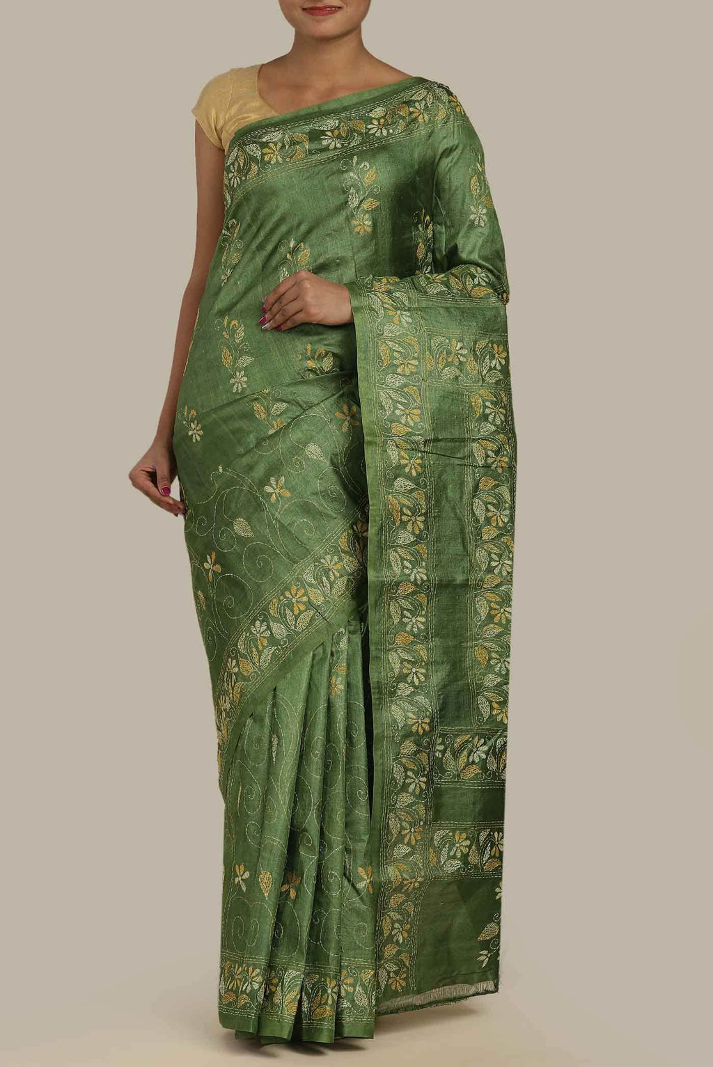 Green Tussar Silk Saree