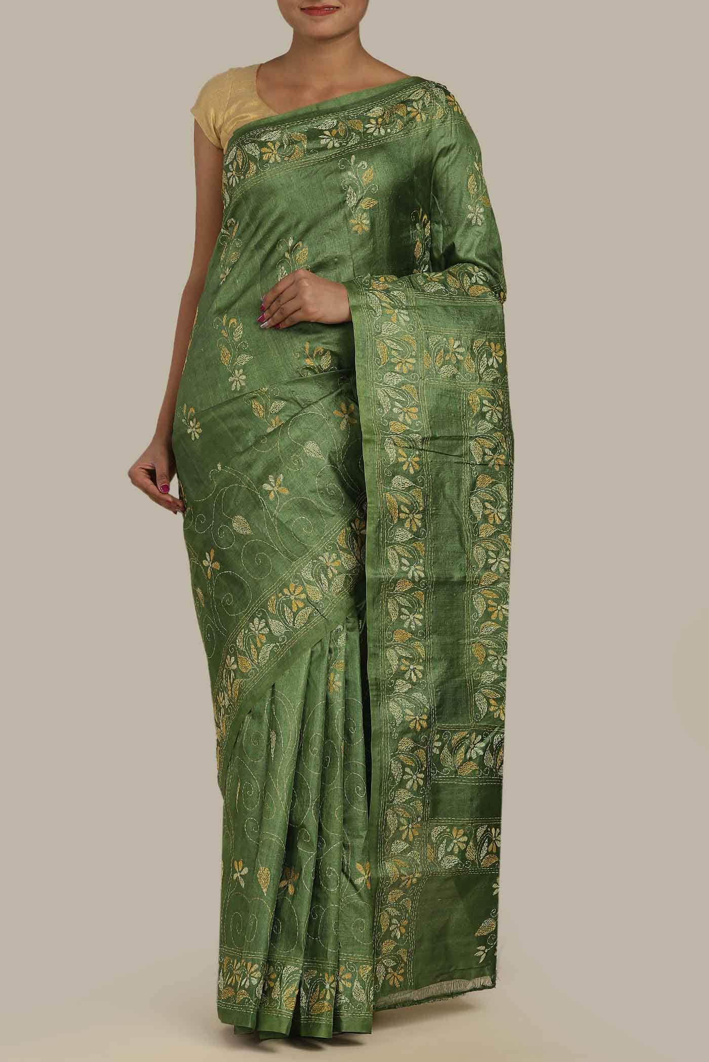 Green Tussar Silk Saree