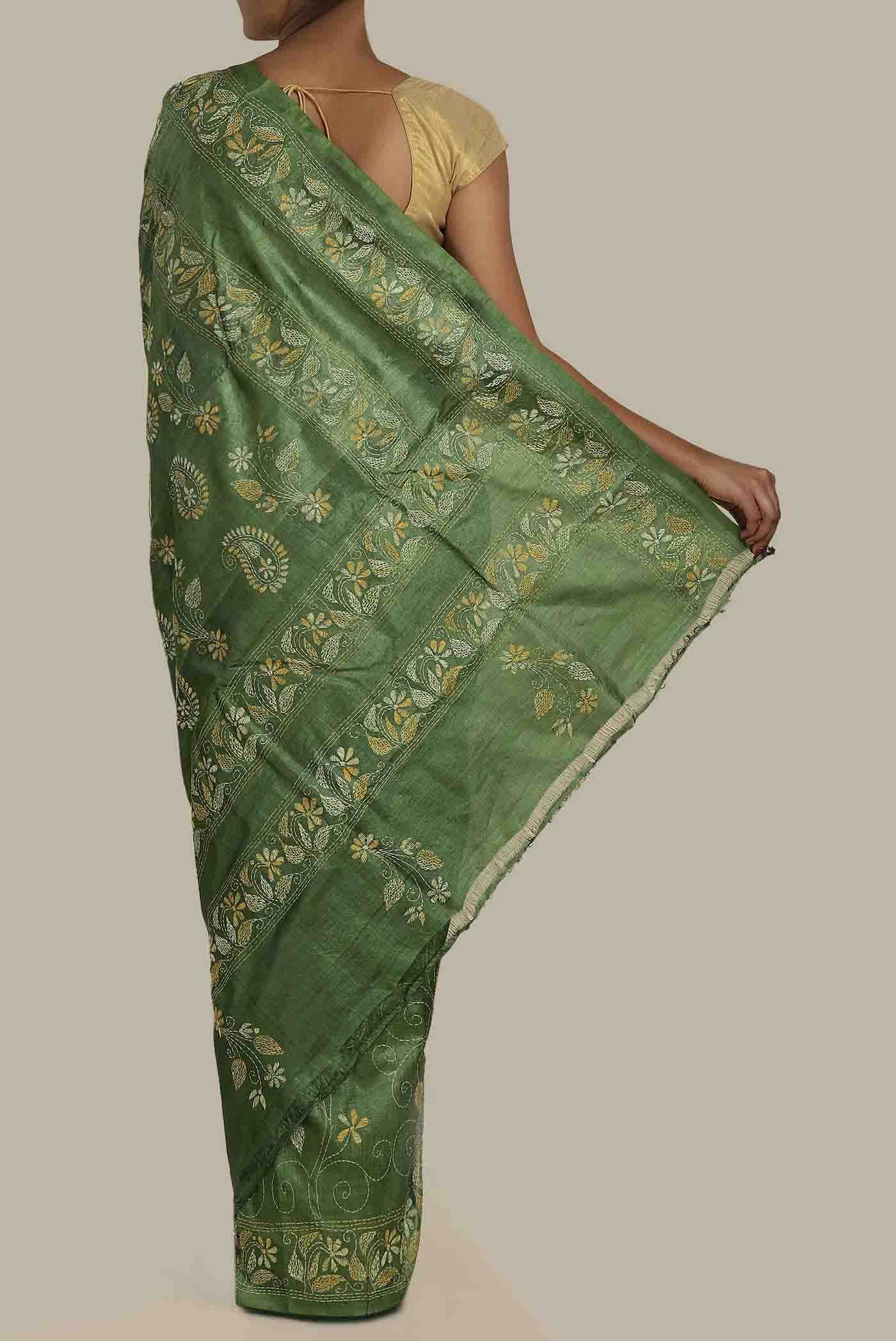 Green Tussar Silk Saree