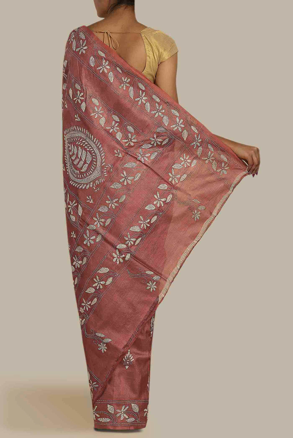 Coral Tussar Silk Saree