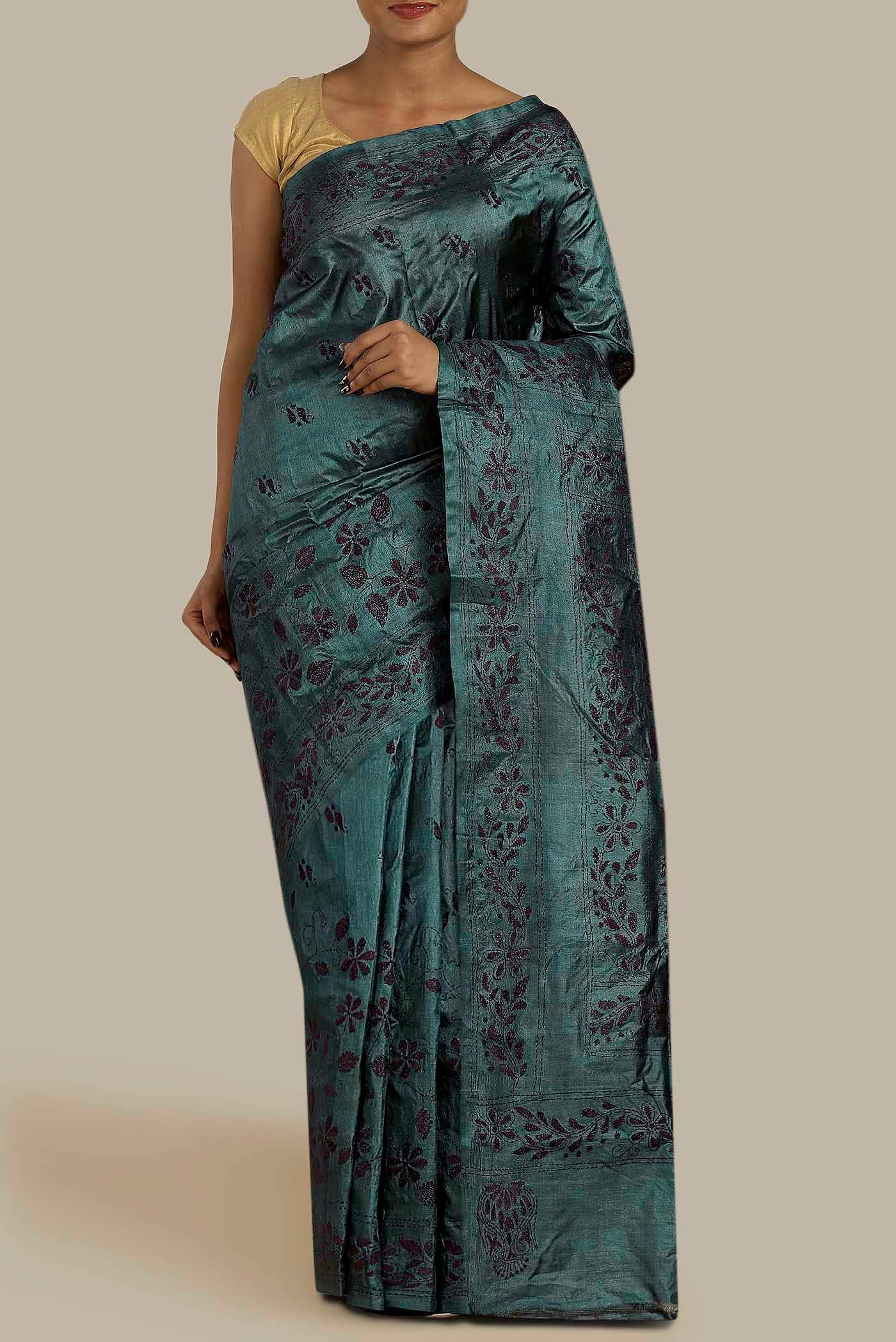 Blue Tussar Silk Saree