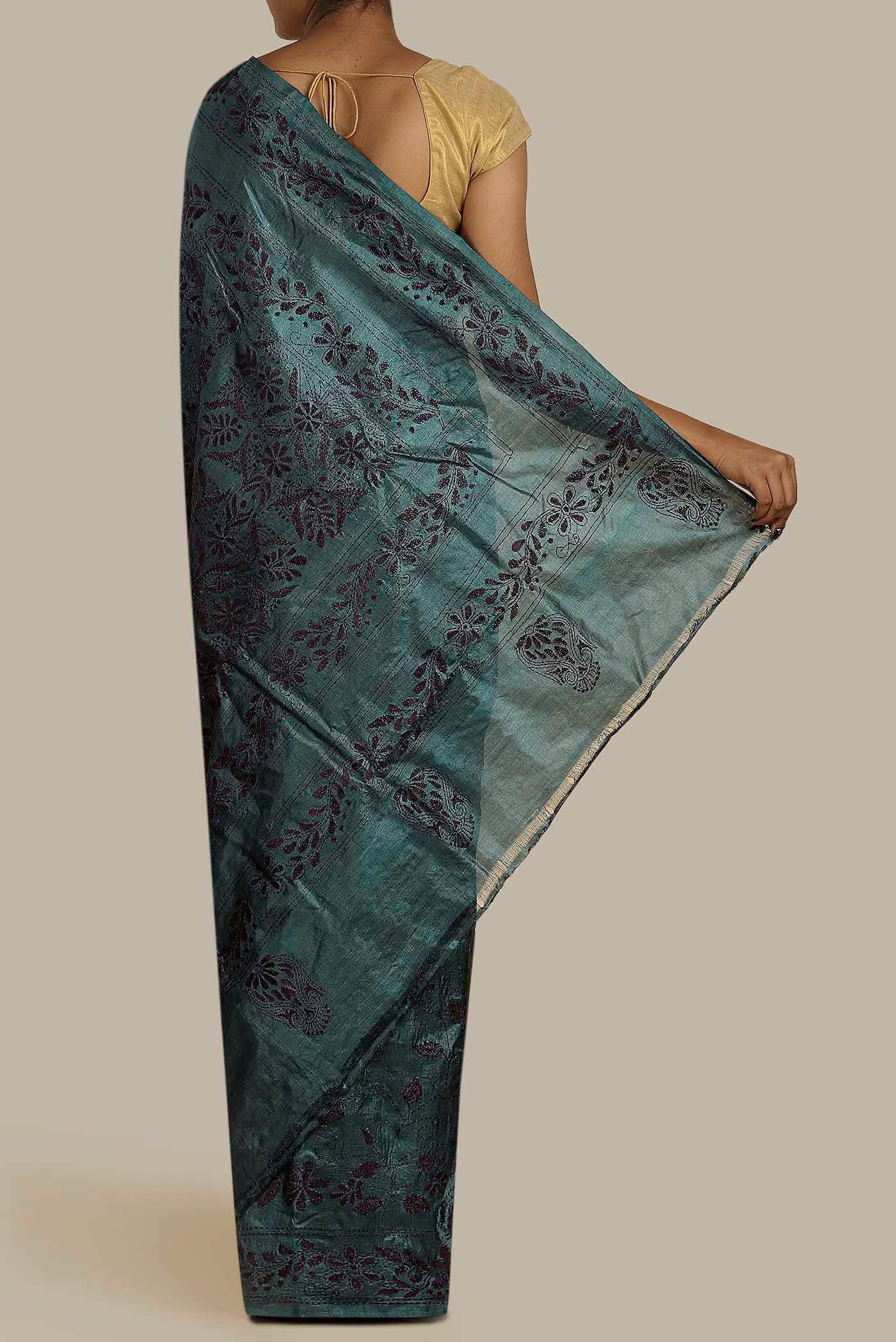 Blue Tussar Silk Saree