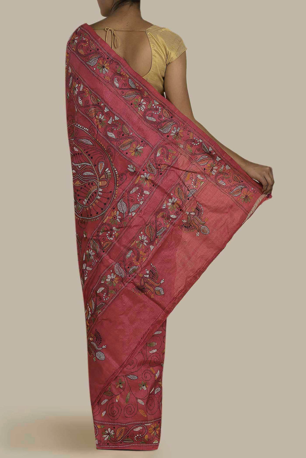 Coral Tussar Silk Saree