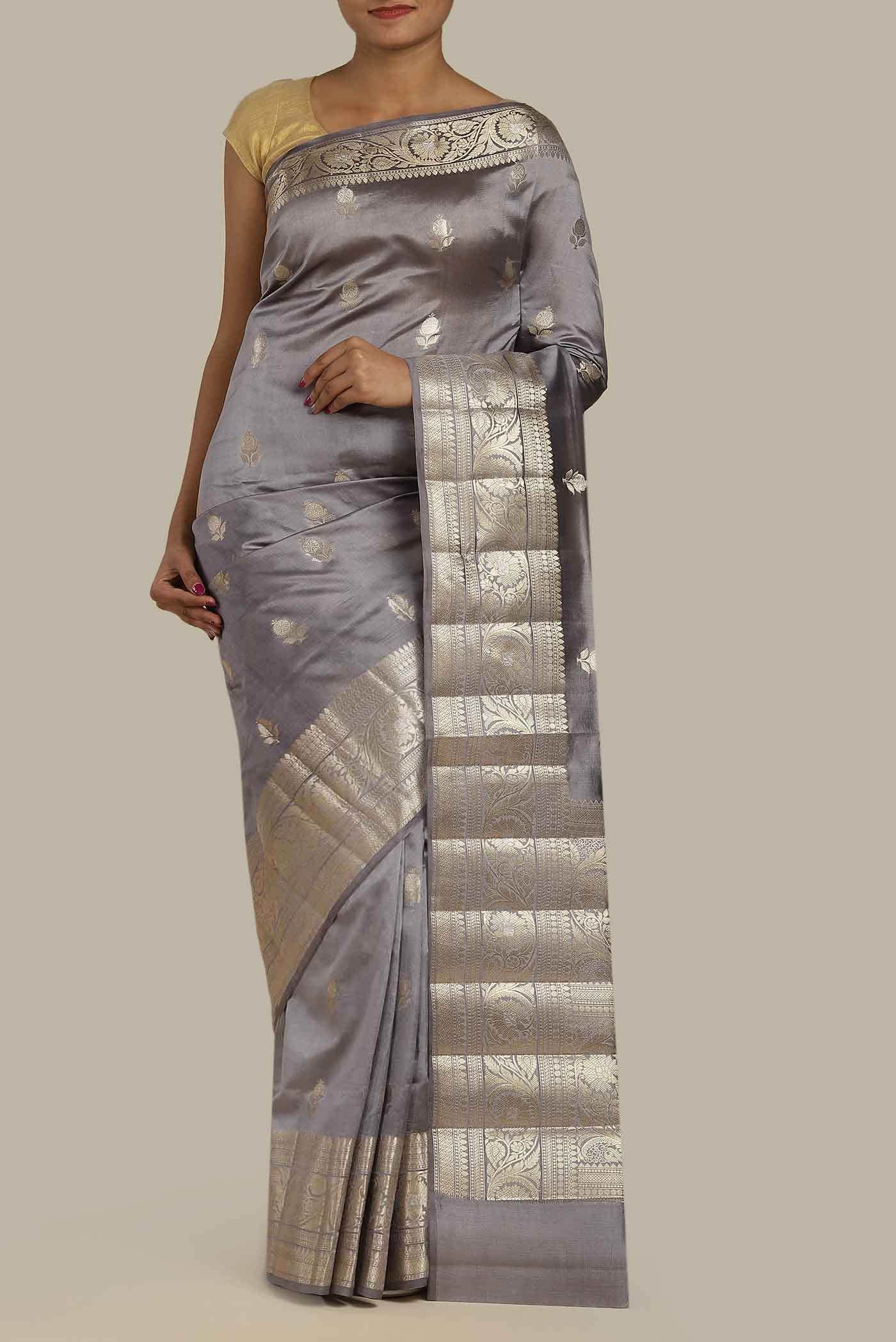 Grey Banarasi Raw Silk Saree