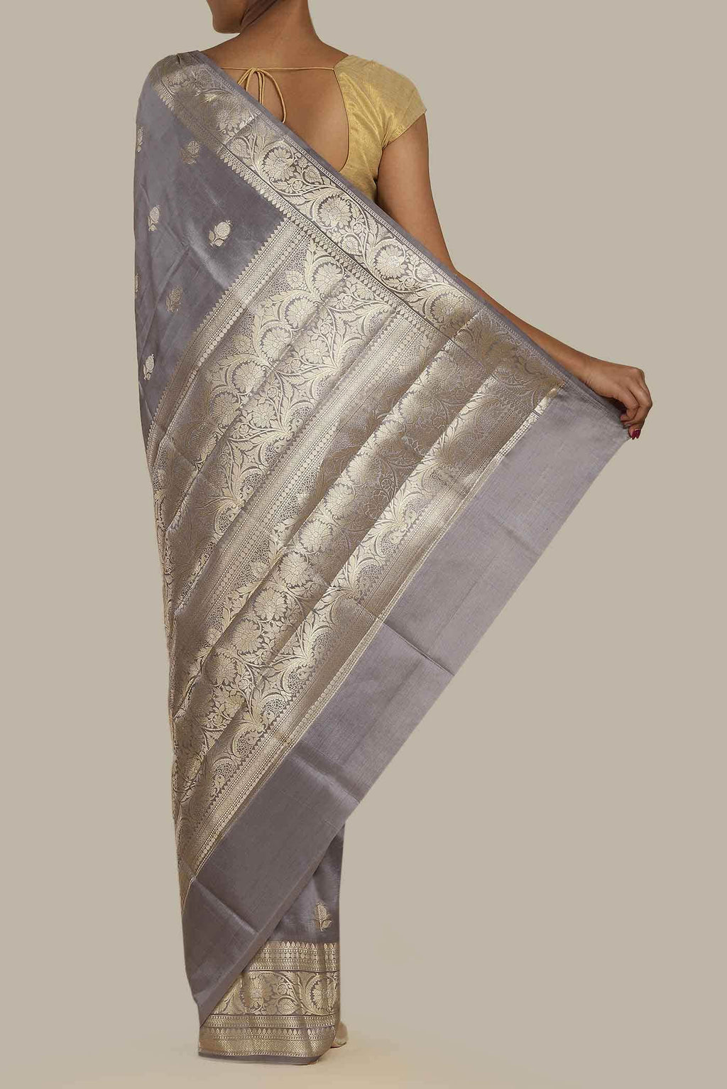 Grey Banarasi Raw Silk Saree