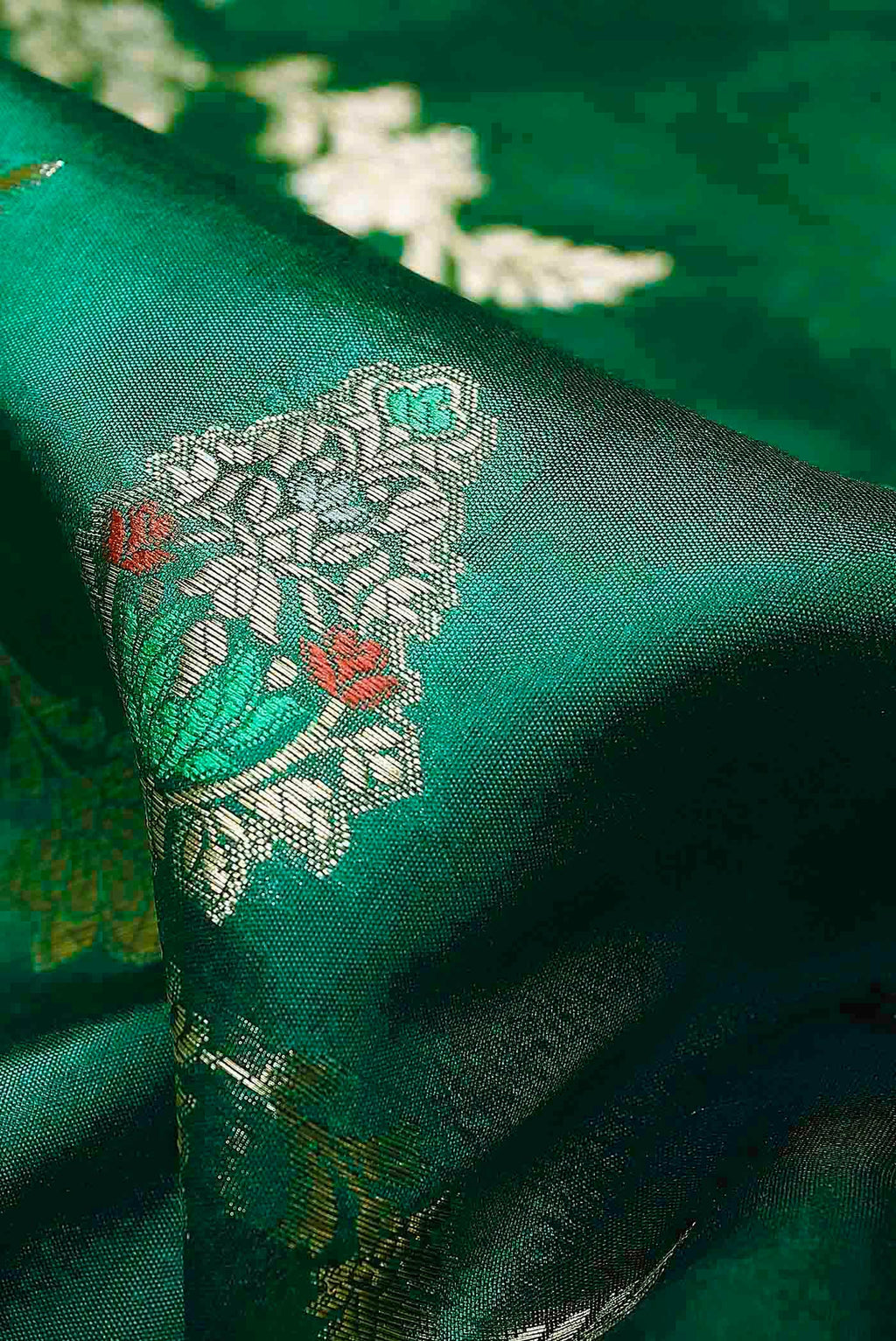 Green Banarasi Raw Silk Saree