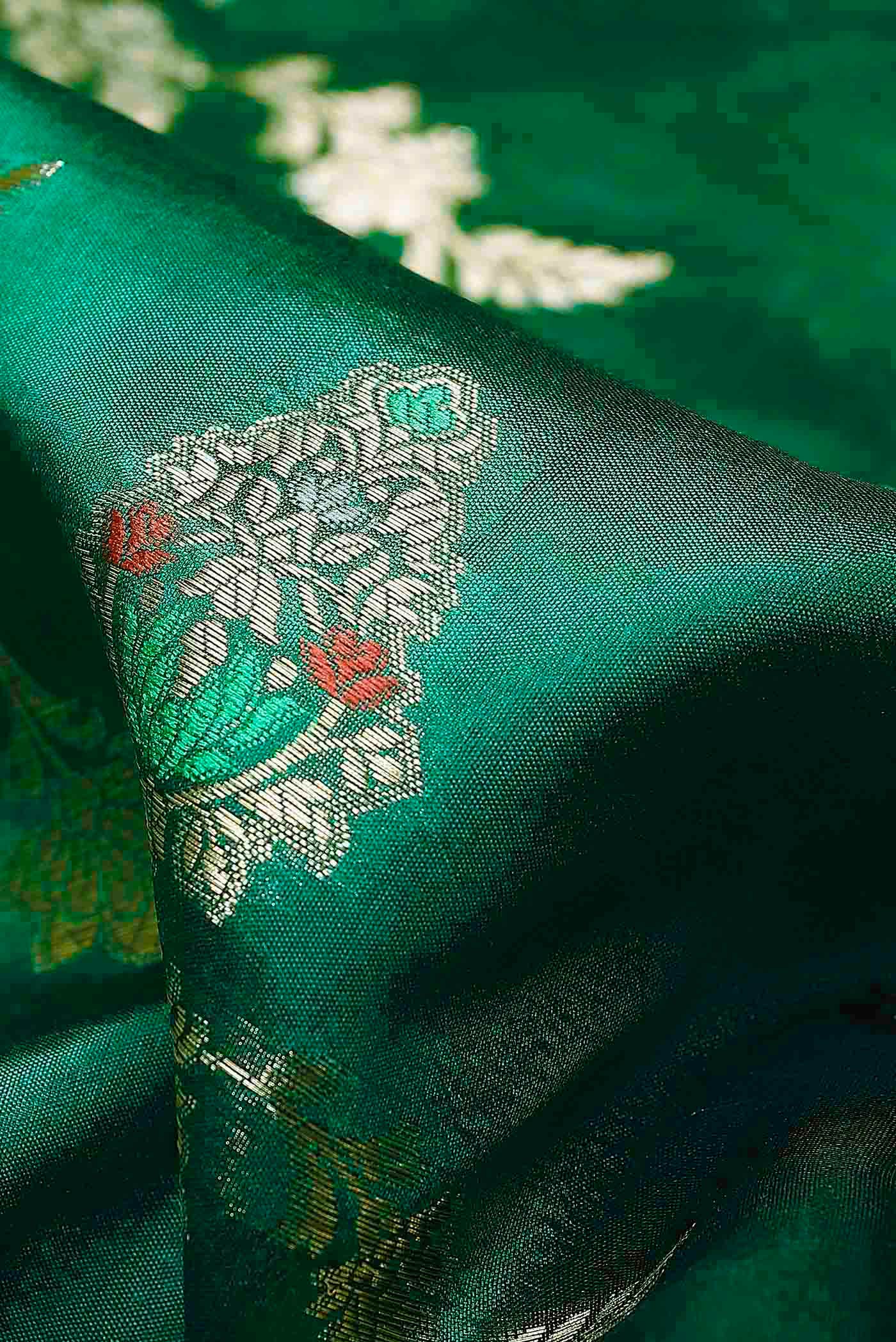 Green Banarasi Raw Silk Saree