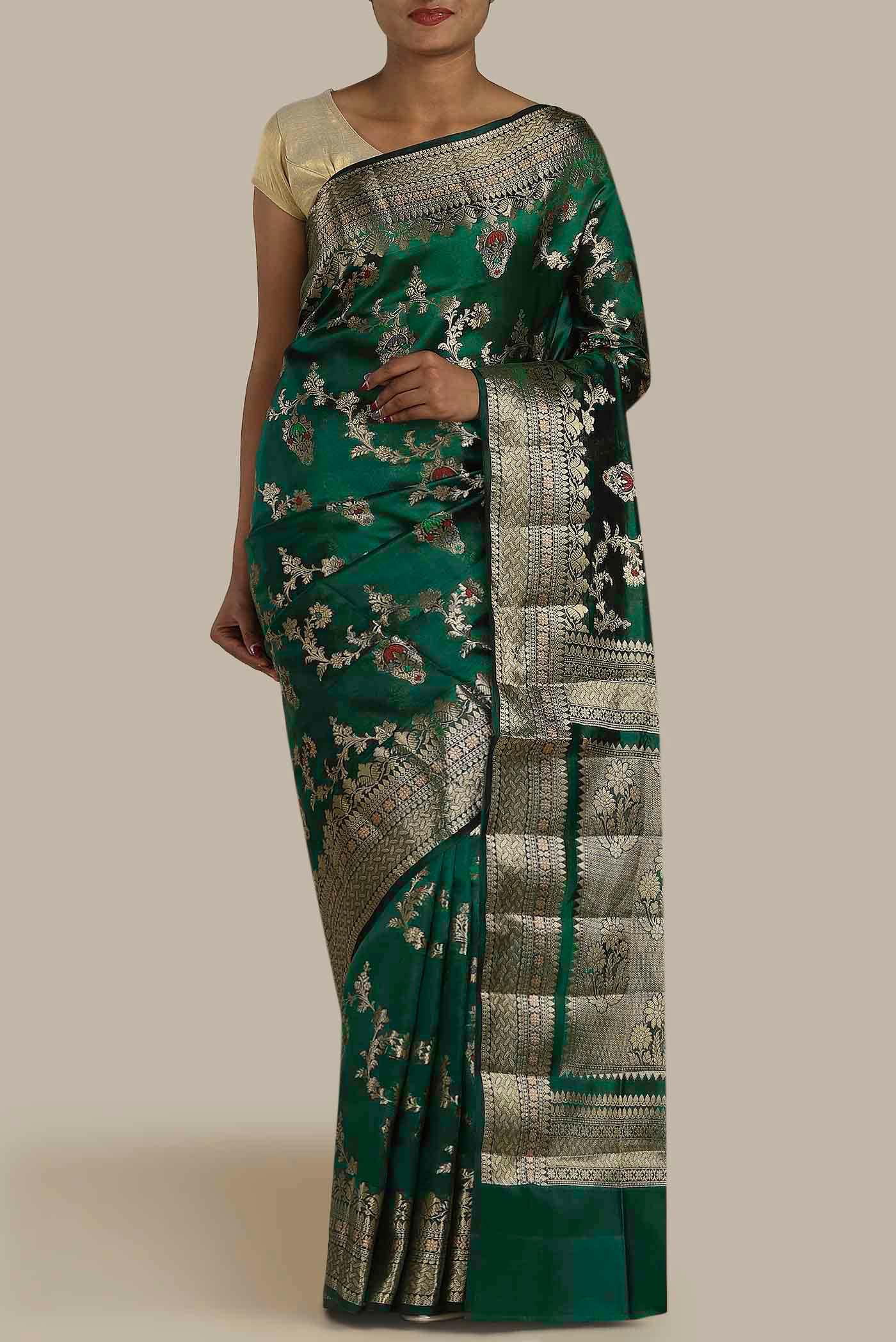Green Banarasi Raw Silk Saree