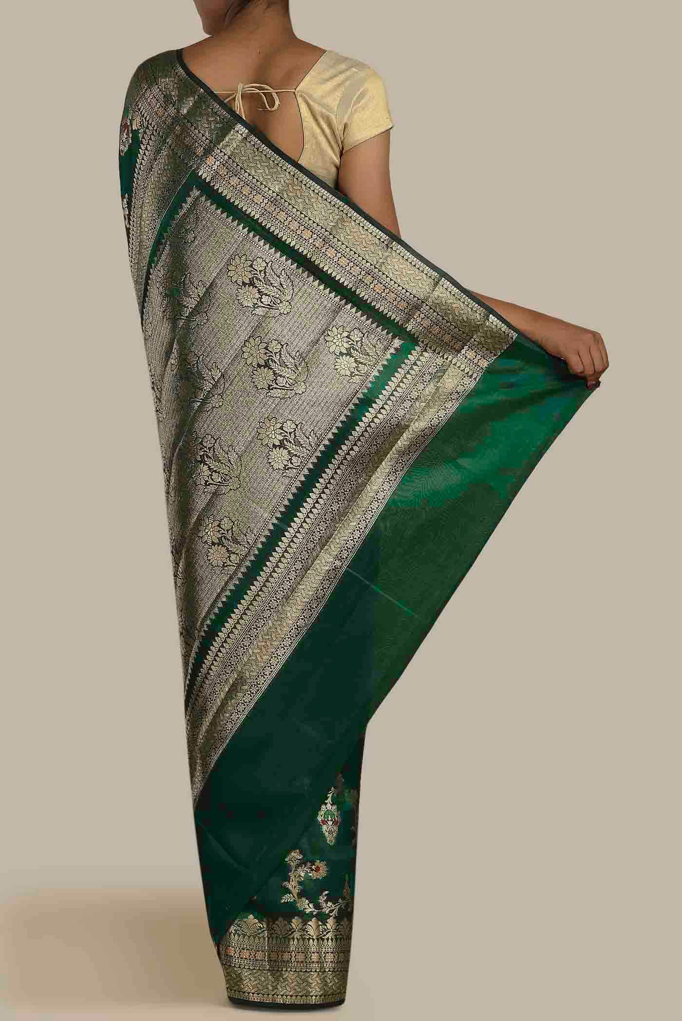 Green Banarasi Raw Silk Saree