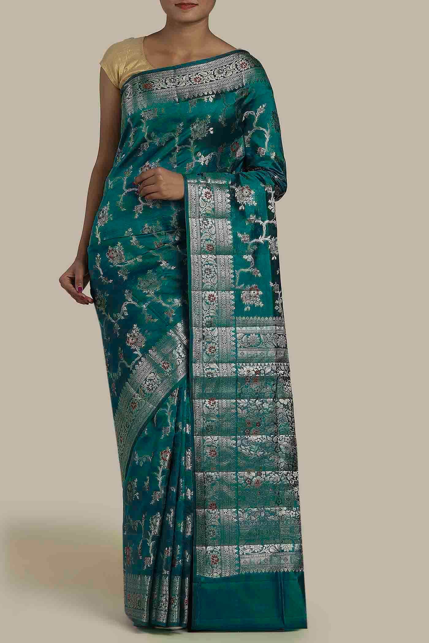 Blue Banarasi Raw Silk Saree