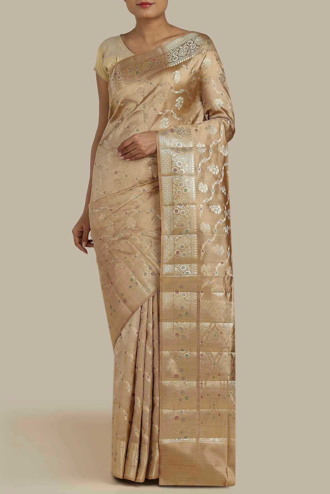 Beige Banarasi Raw Silk Saree