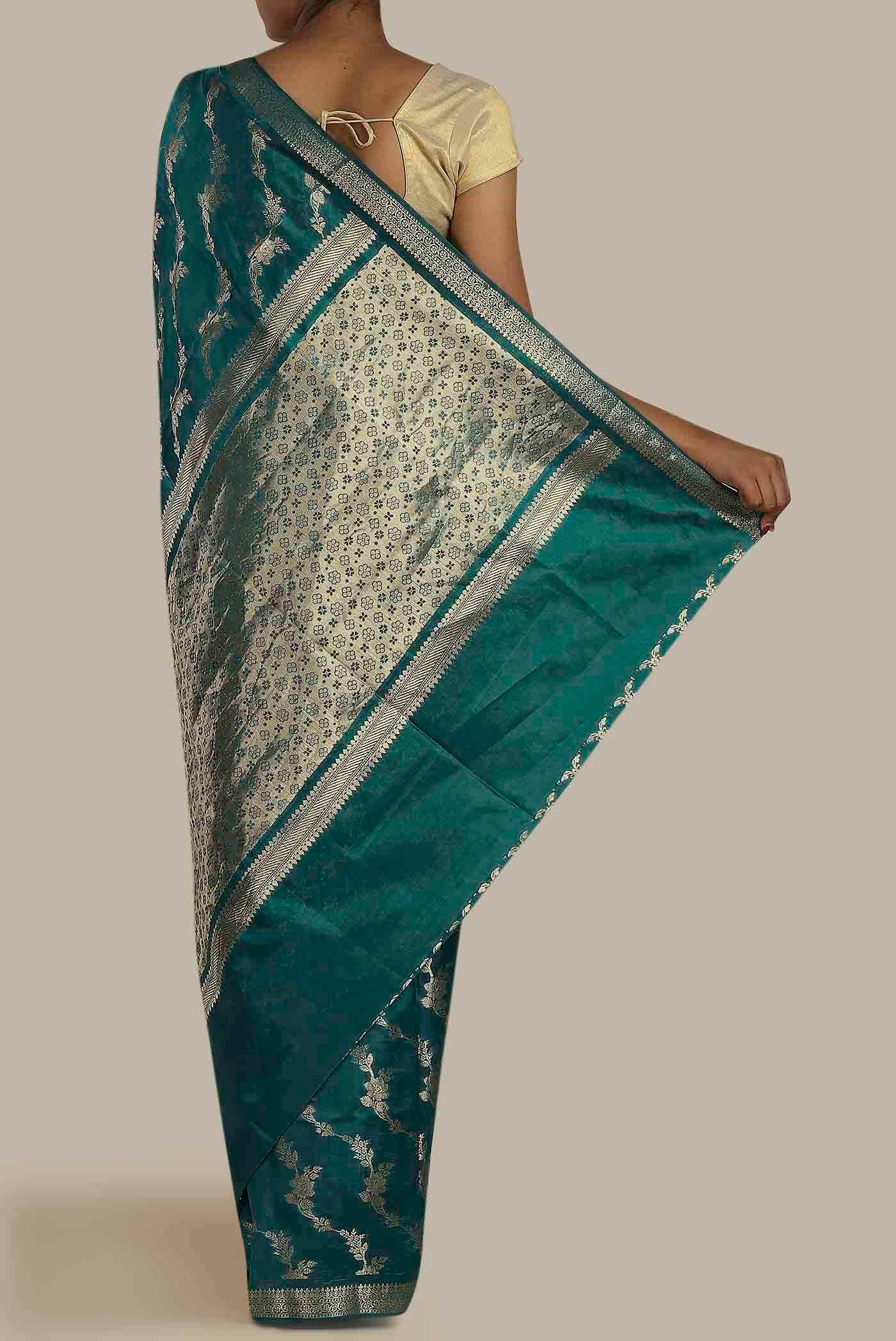 Green Banarasi Raw Silk Saree