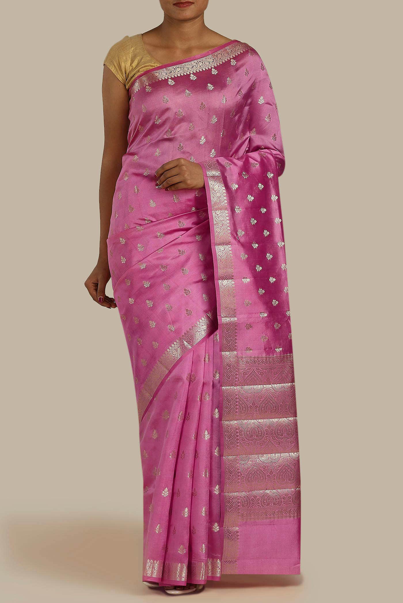 Pink Banarasi Raw Silk Saree