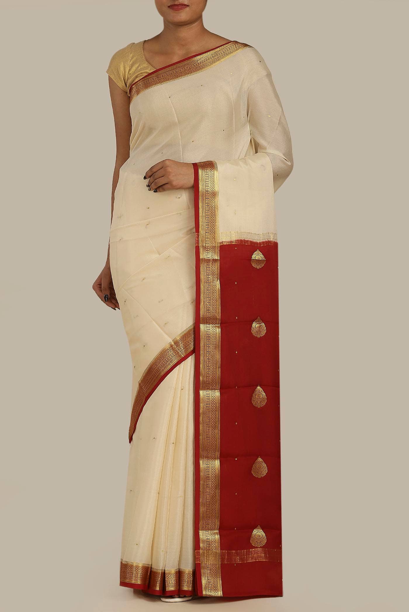 Cream Mysore Crepe Saree