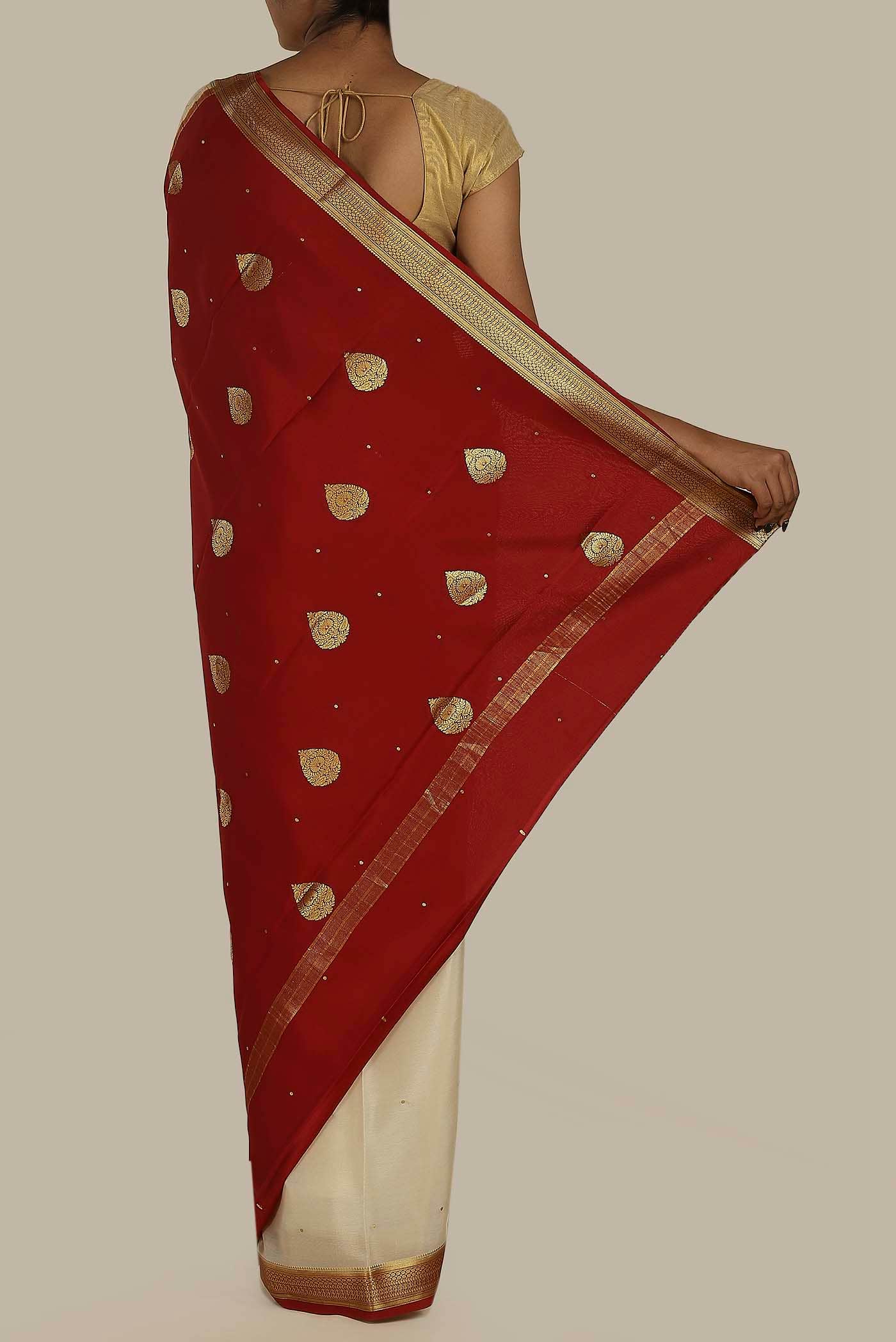 Cream Mysore Crepe Saree