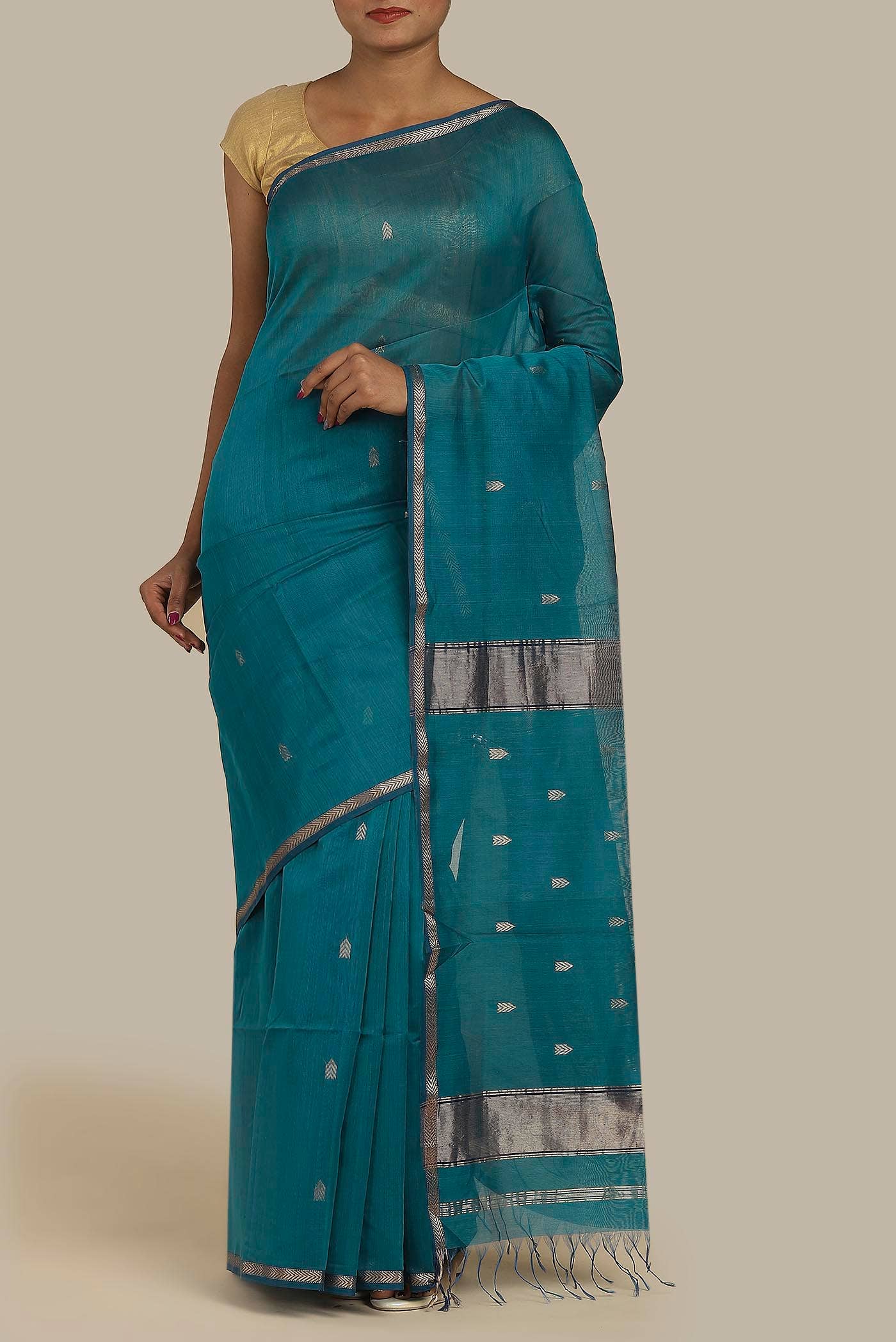 Blue Maheshwari Silk Cotton Saree