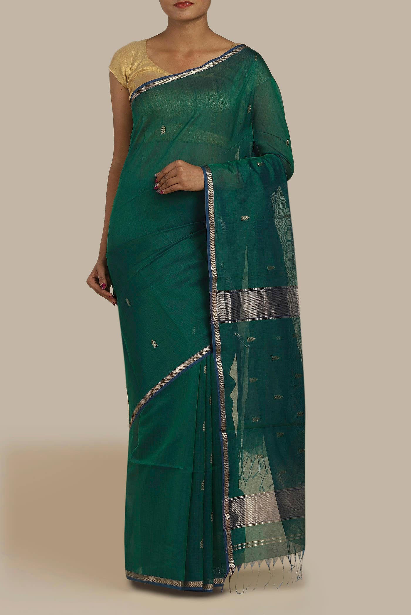 Green Maheshwari Silk Cotton Saree