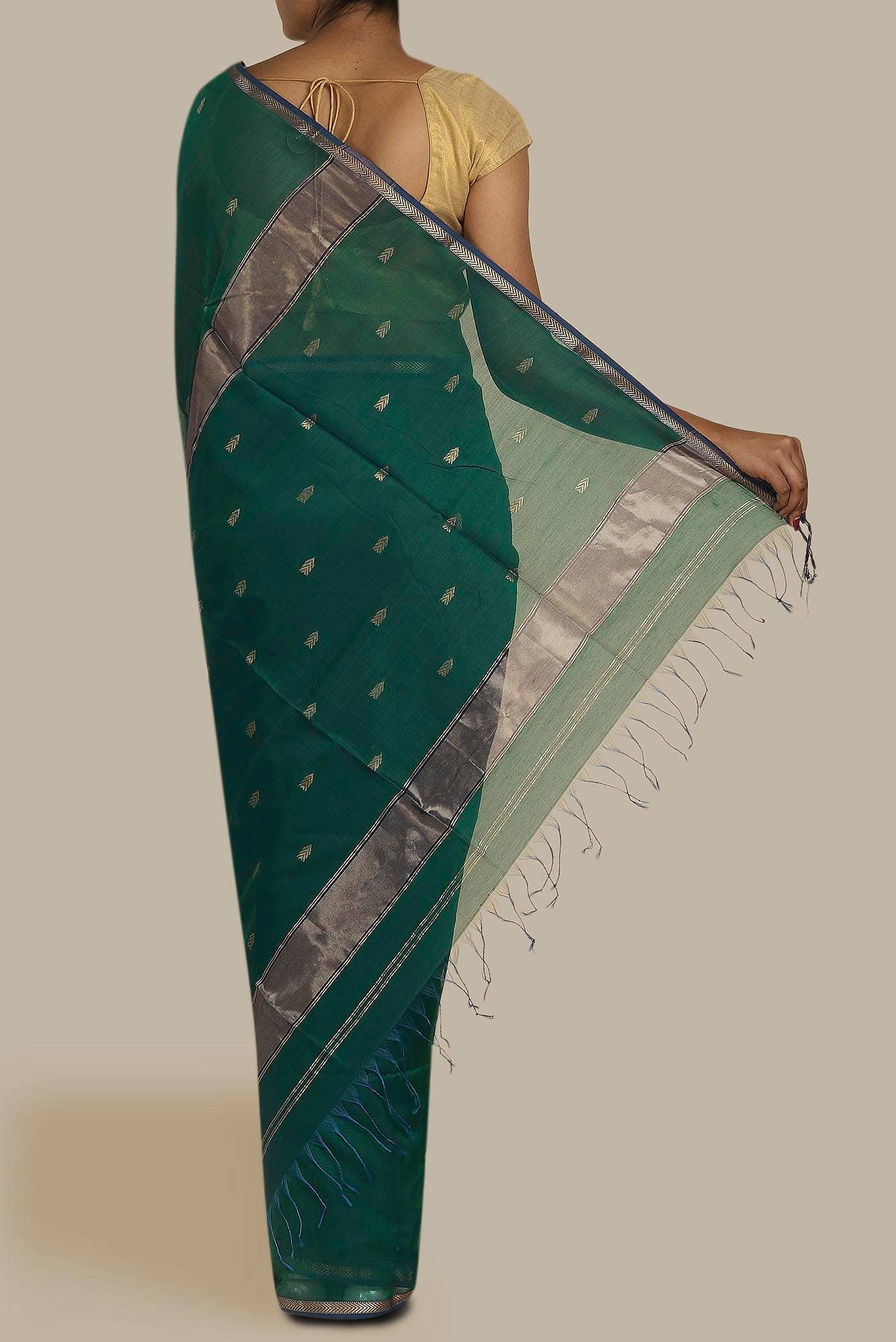 Green Maheshwari Silk Cotton Saree