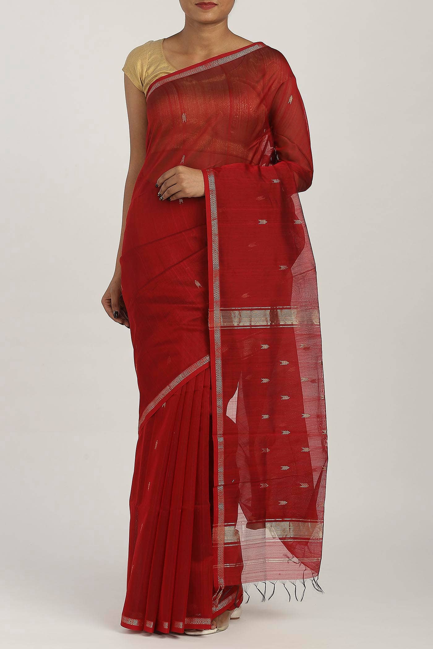 Red Maheshwari Silk Cotton Saree