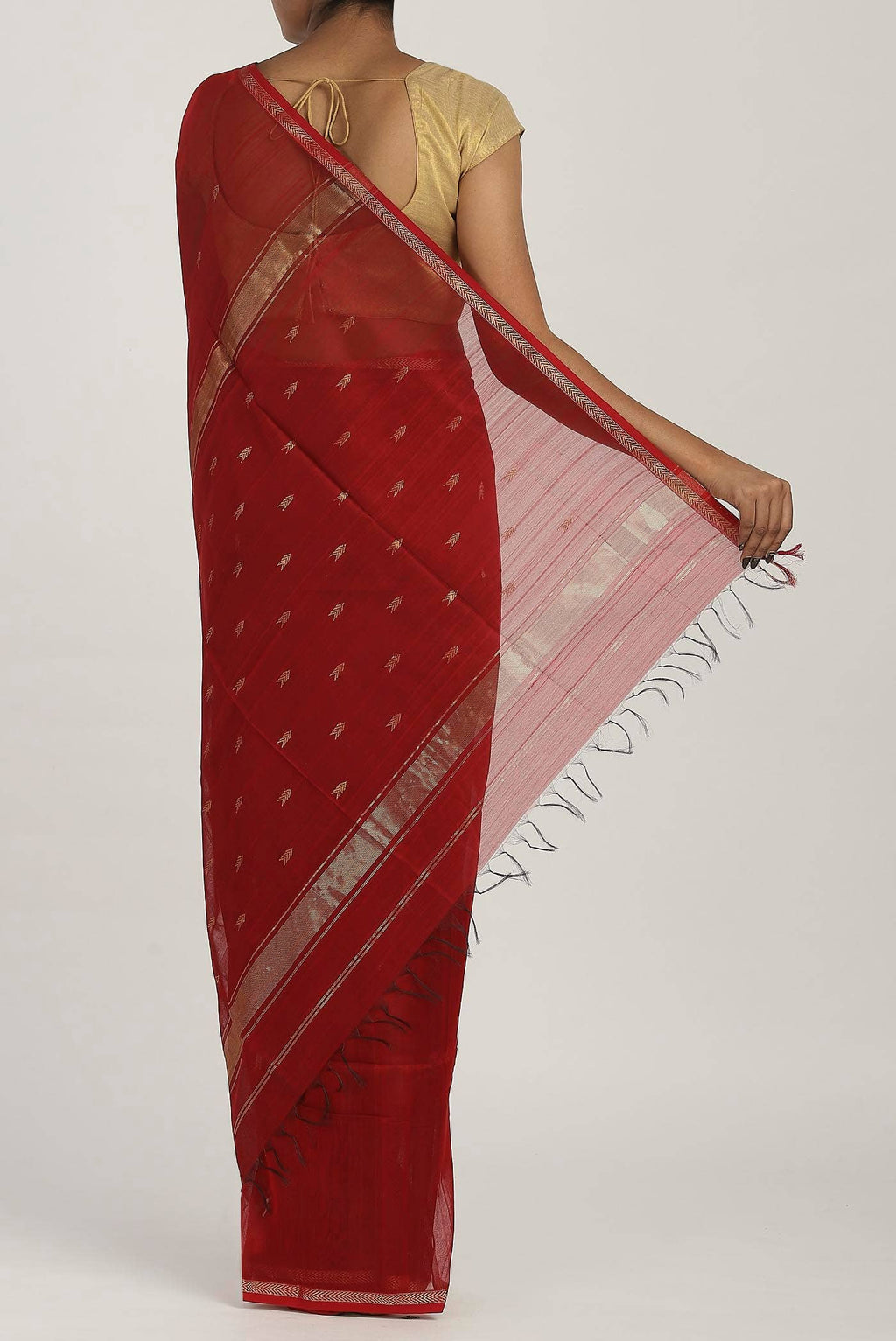 Red Maheshwari Silk Cotton Saree