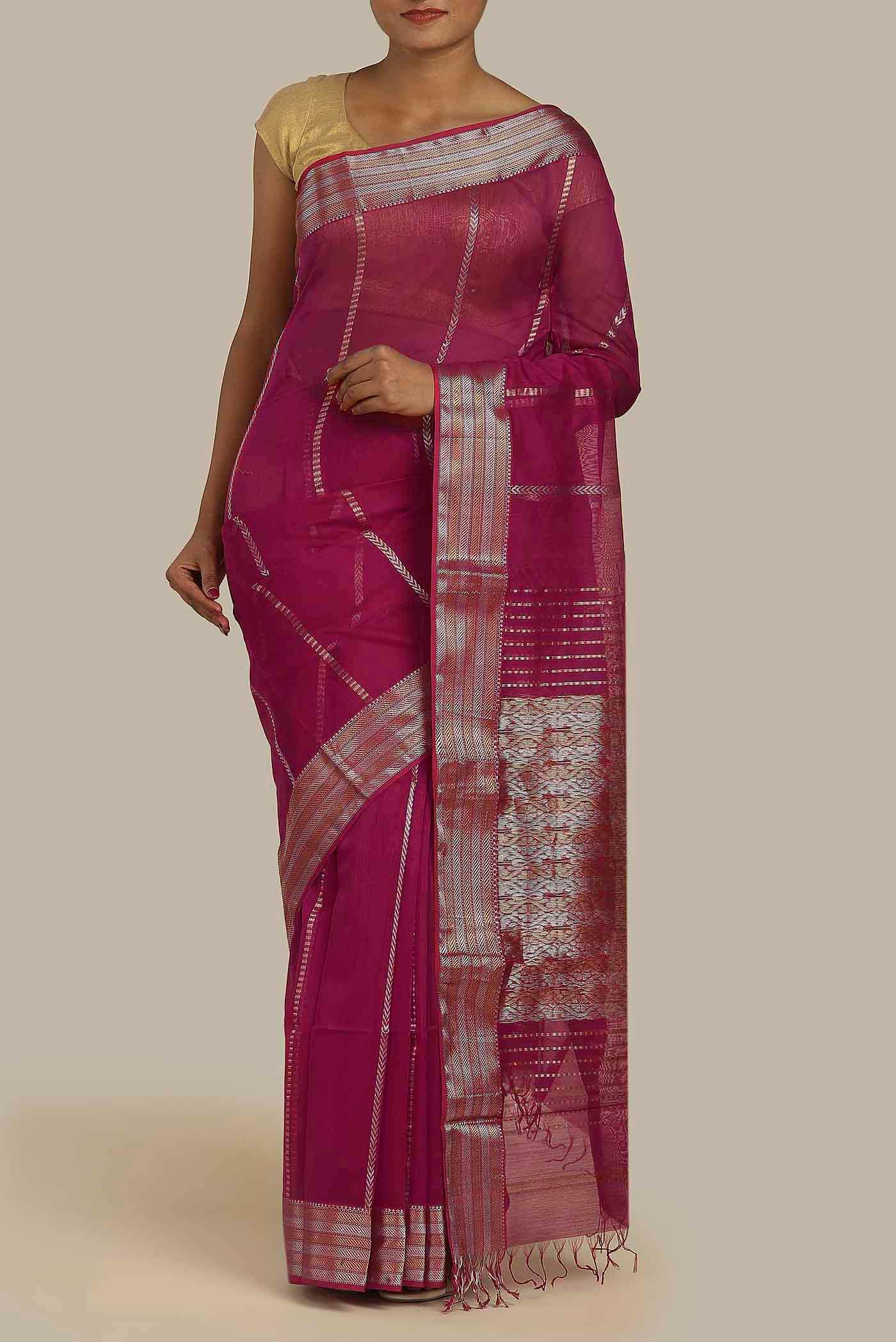 Pink Maheshwari Silk Cotton Saree