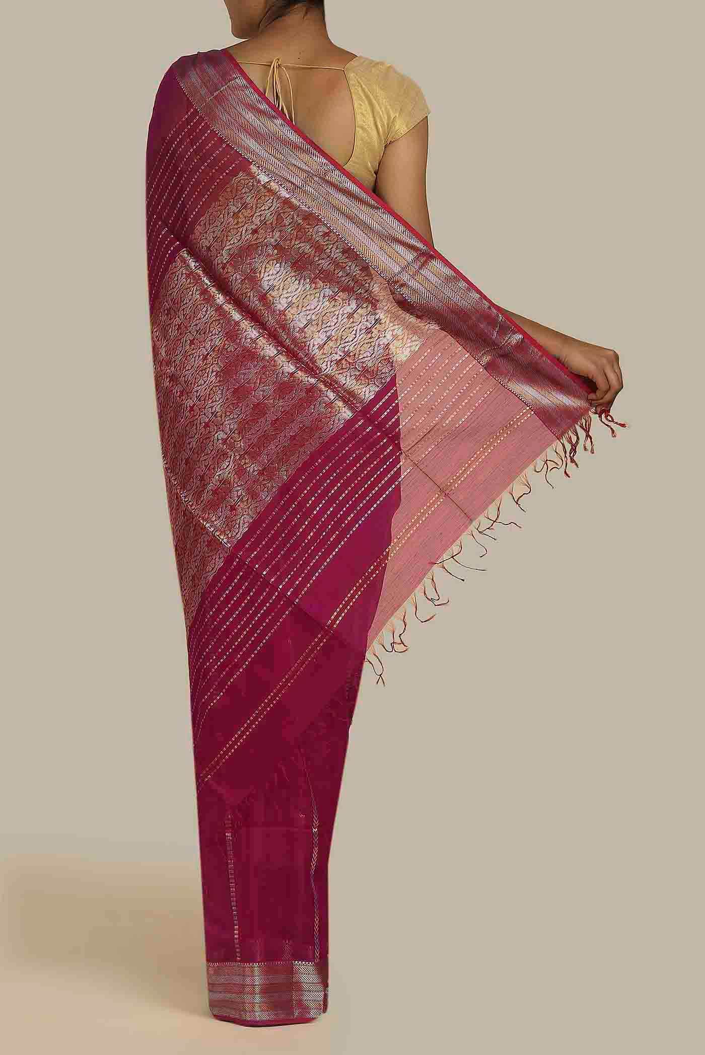 Pink Maheshwari Silk Cotton Saree