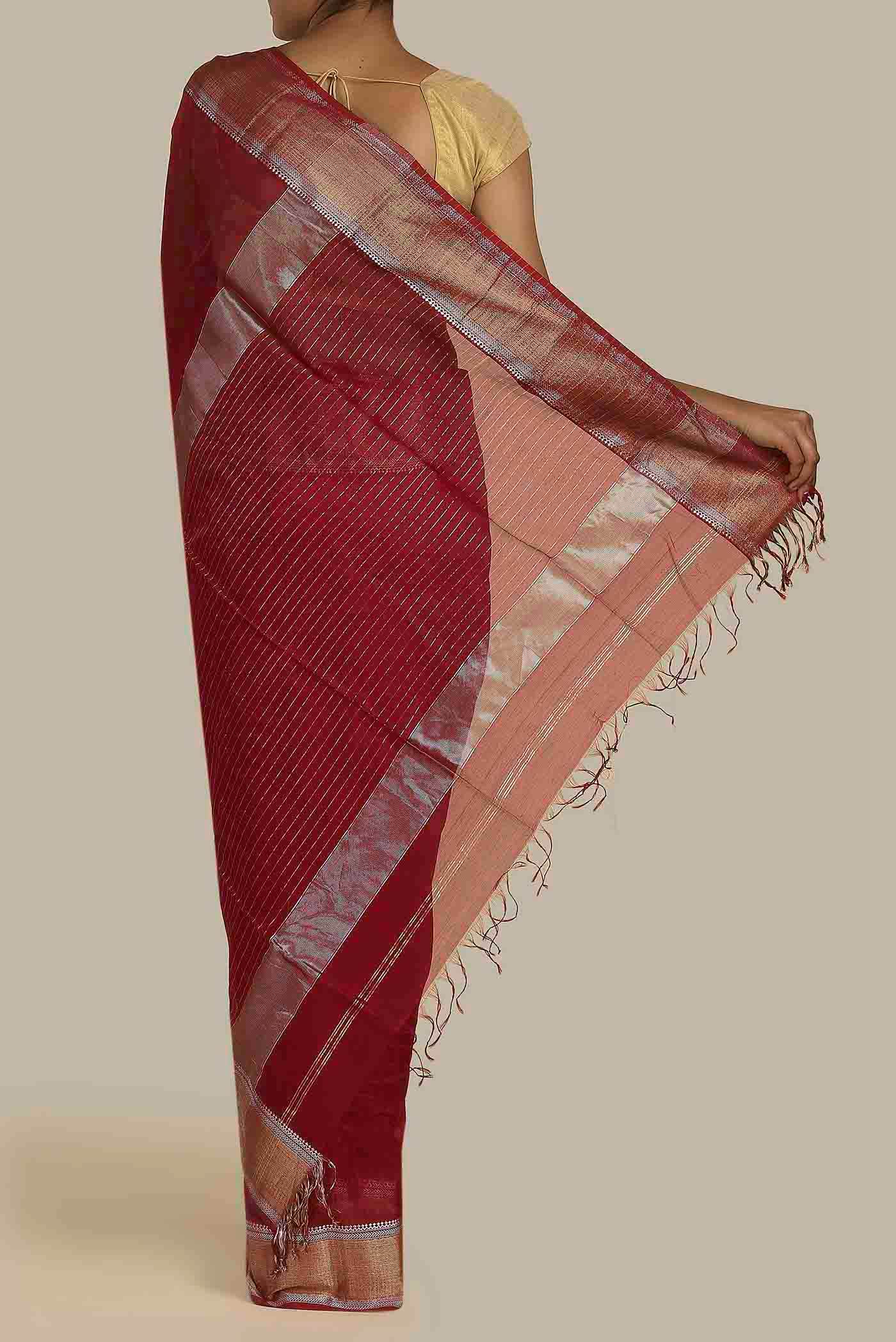 Red Maheshwari Silk Cotton Saree