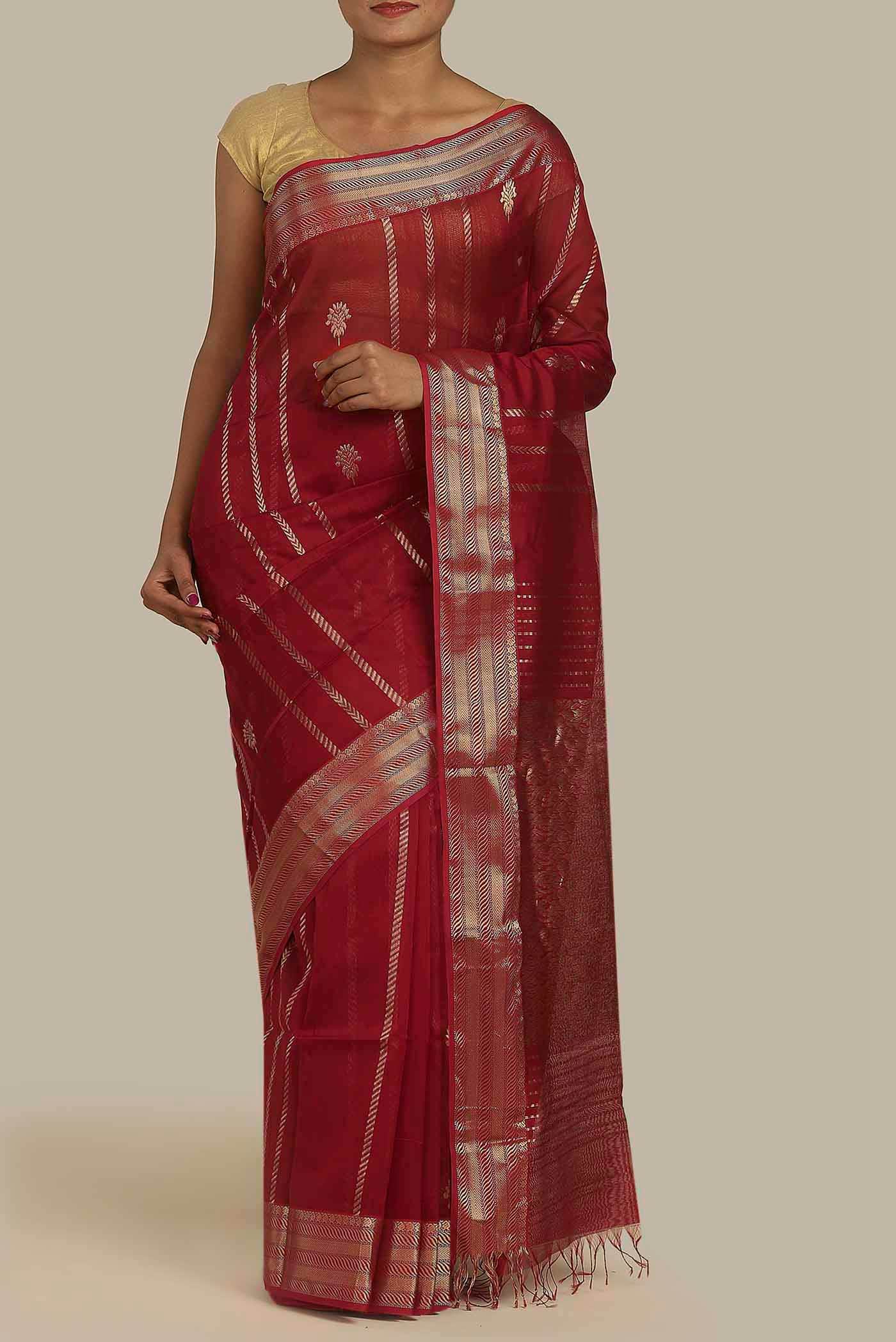 Red Maheshwari Silk Cotton Saree