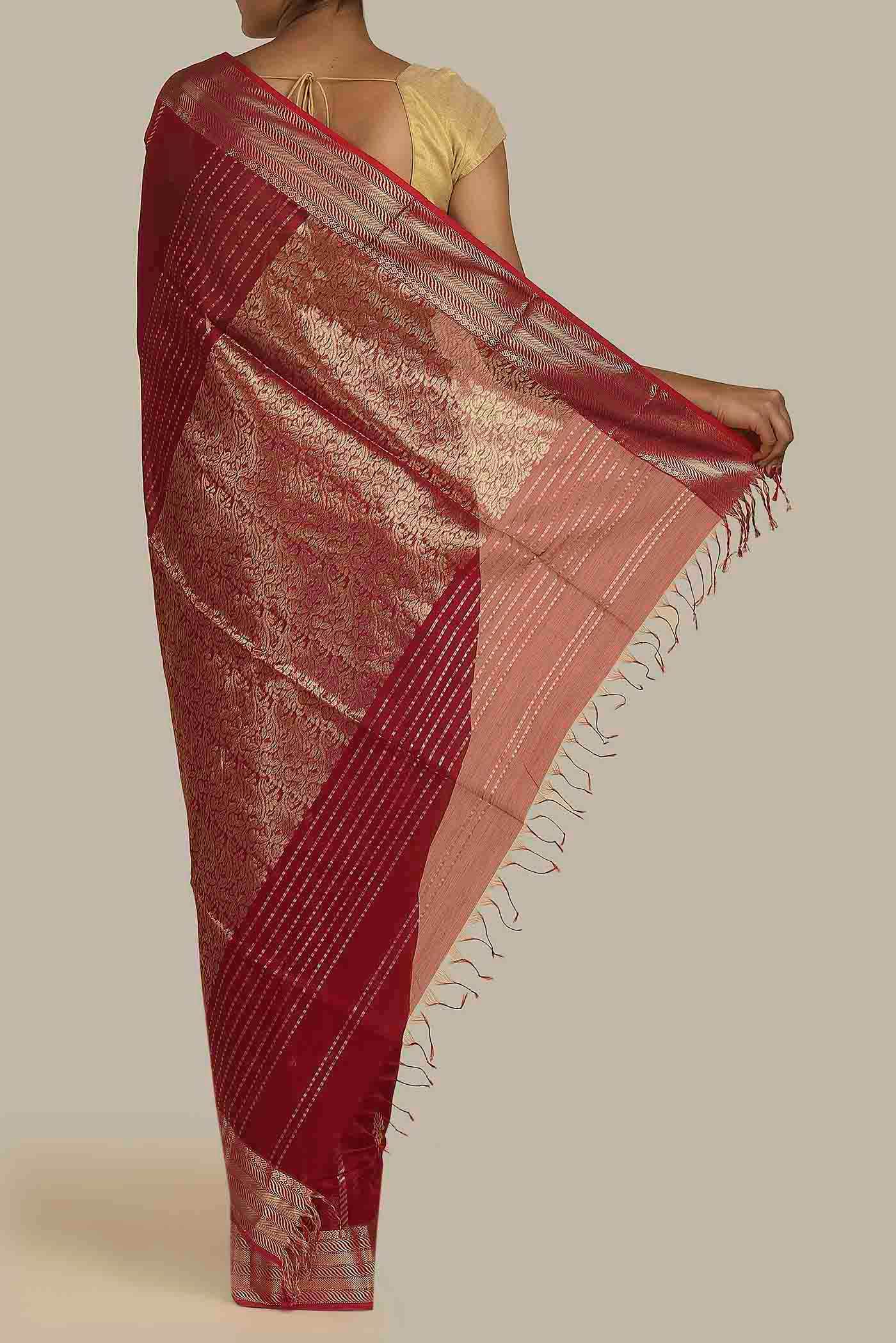 Red Maheshwari Silk Cotton Saree