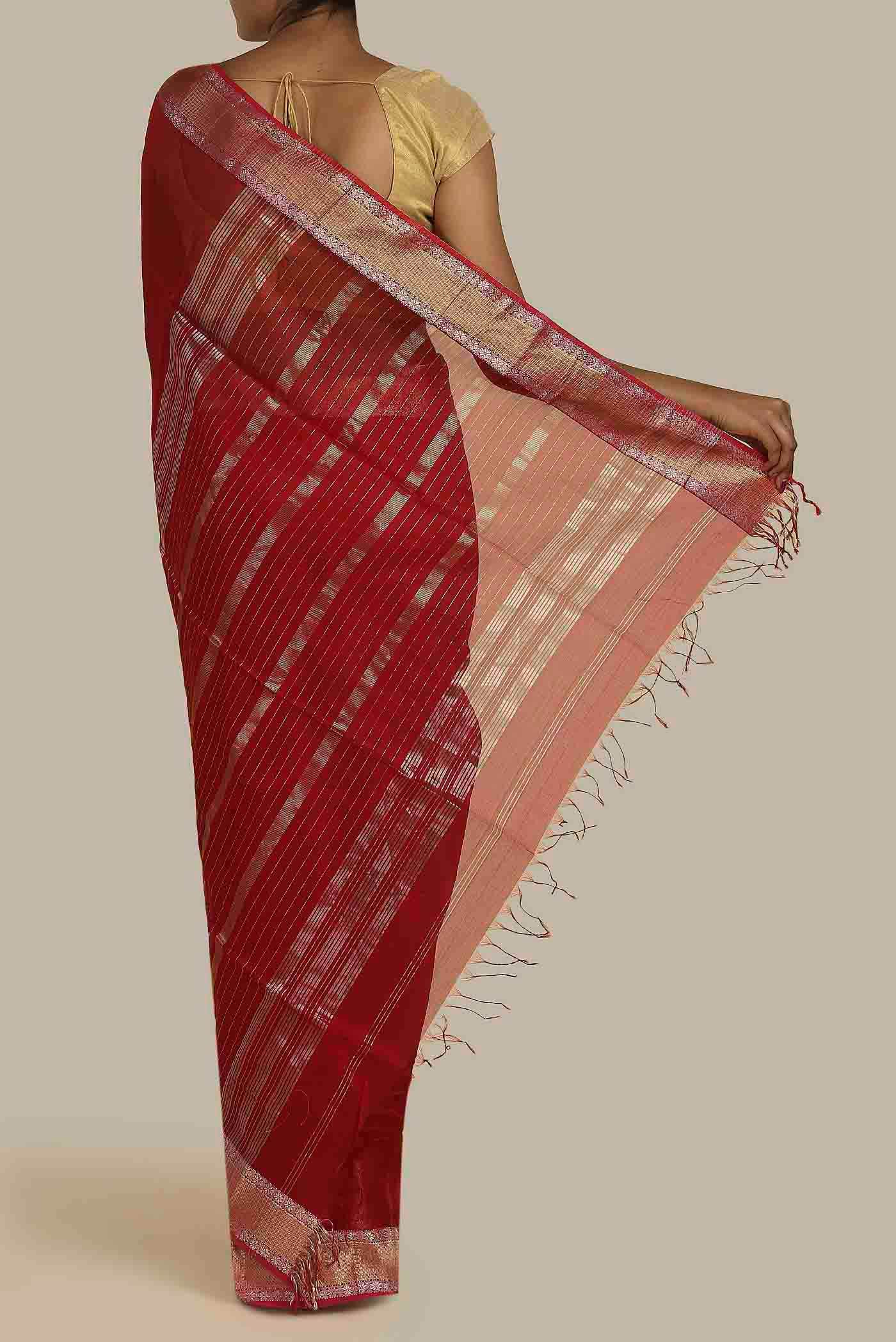 Red Maheshwari Silk Cotton Saree
