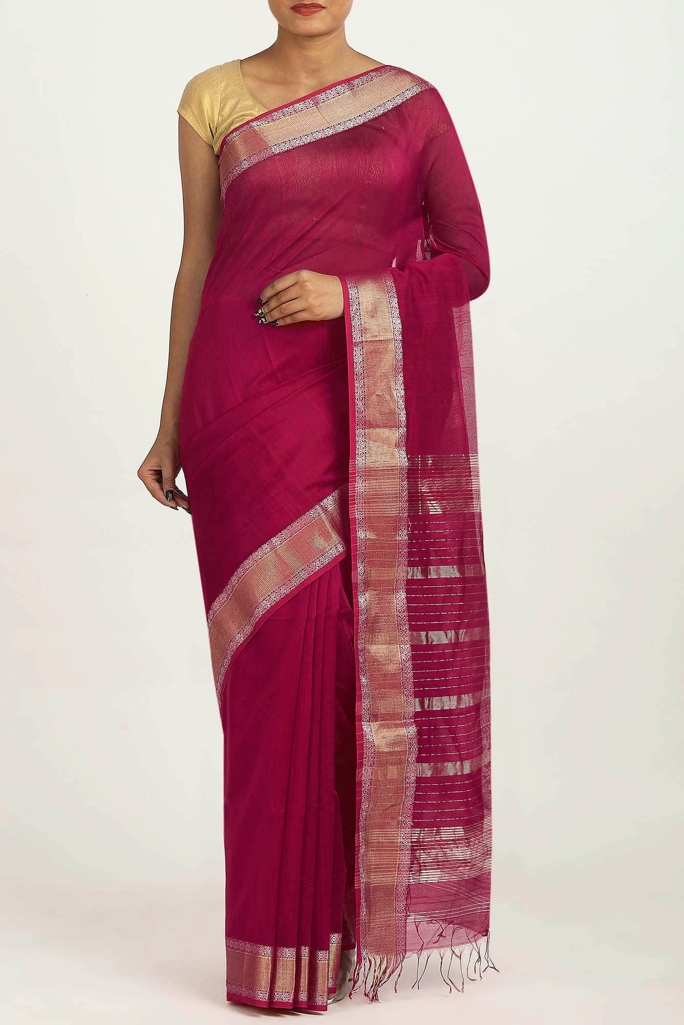 Pink Maheshwari Silk Cotton Saree