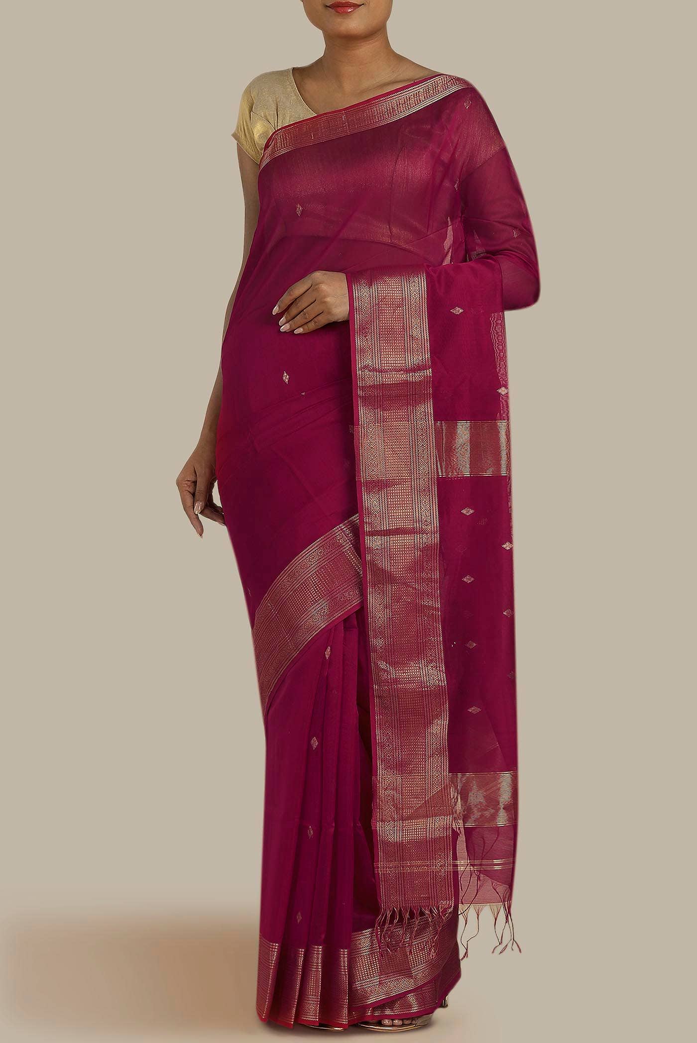 Maroon Silk Cotton Saree