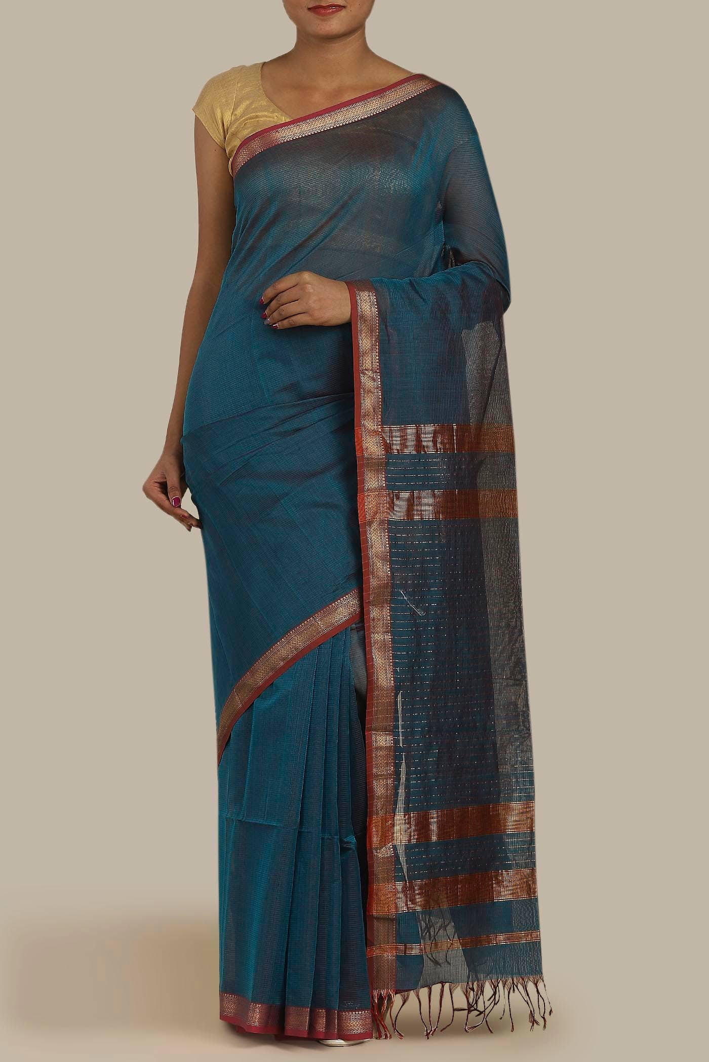 Blue Maheshwari Silk Cotton Saree