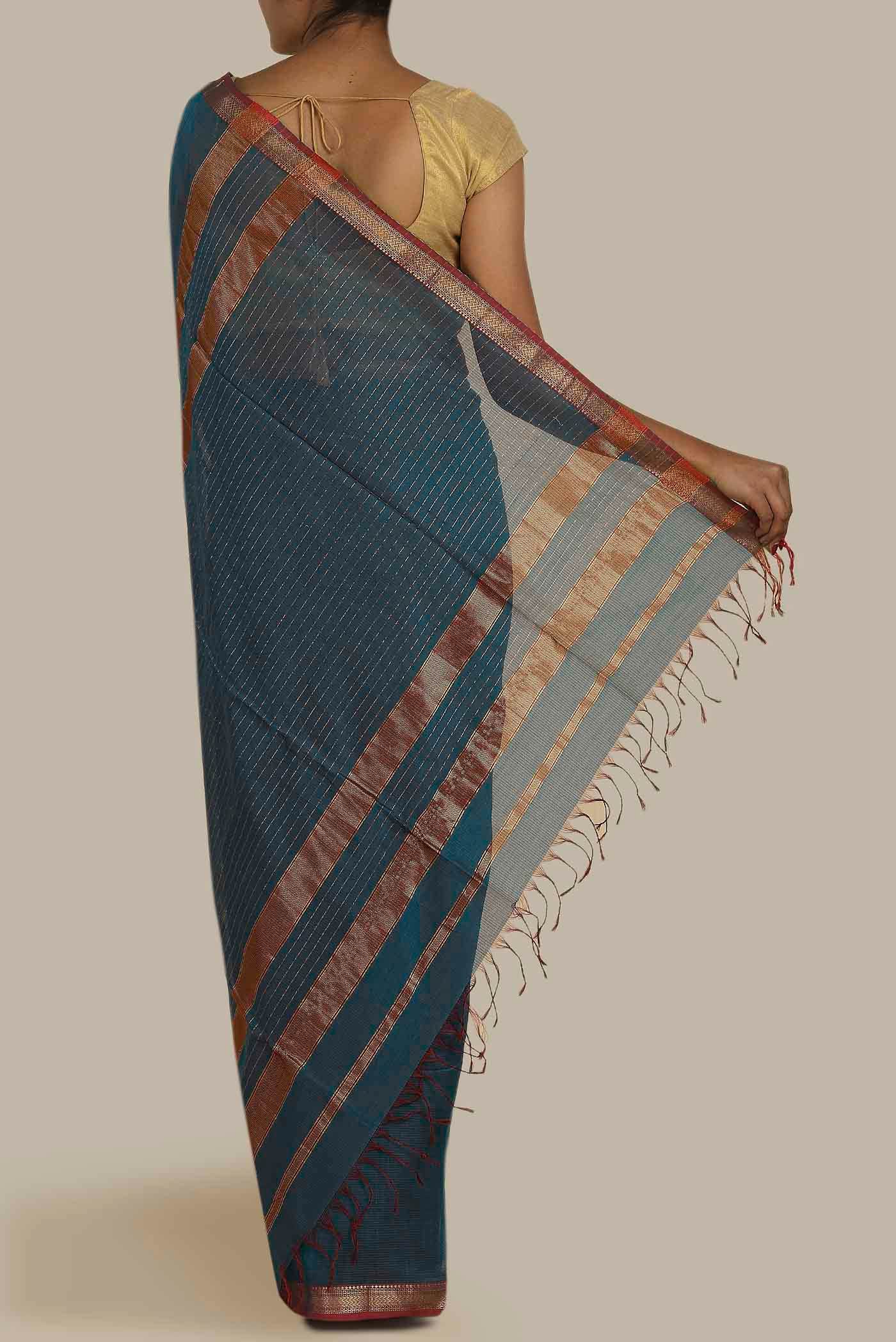 Blue Maheshwari Silk Cotton Saree