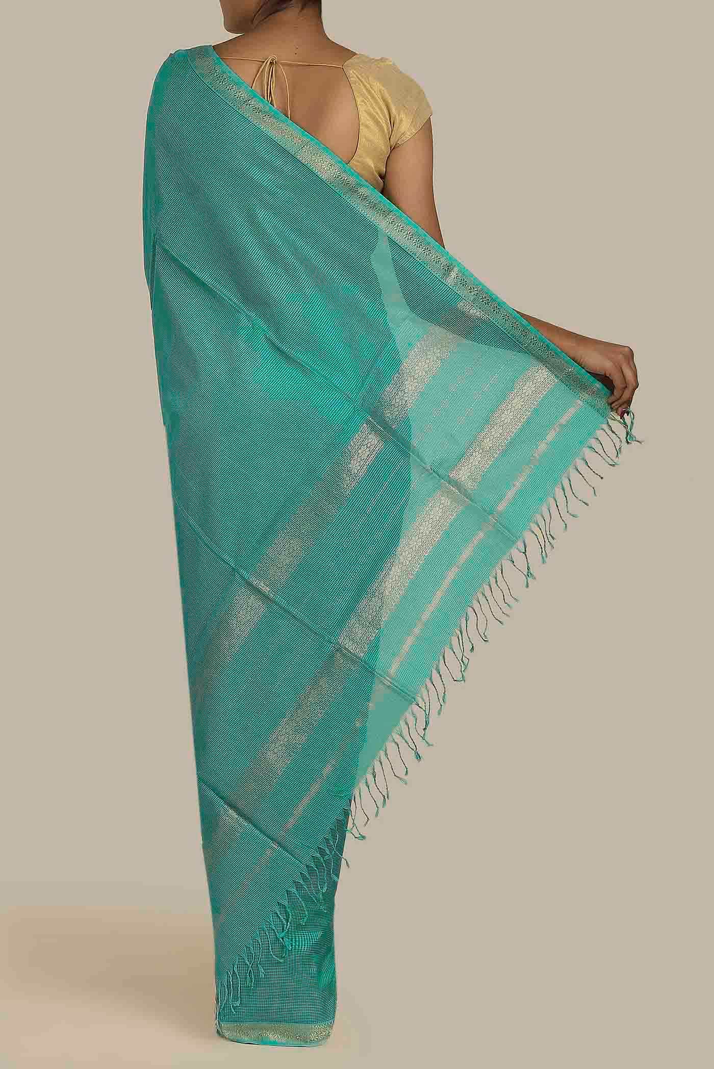 Turquoise Maheshwari Silk Cotton Saree