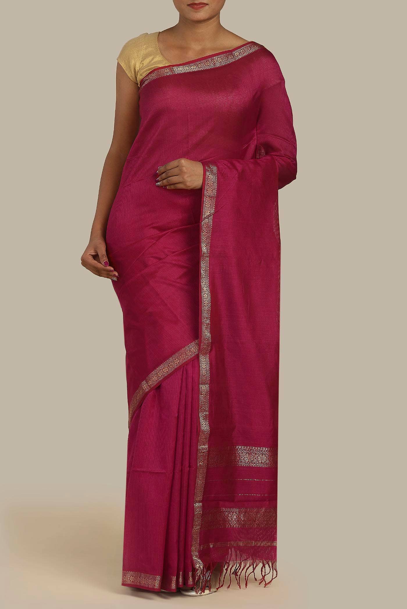 Red Maheshwari Silk Cotton Saree