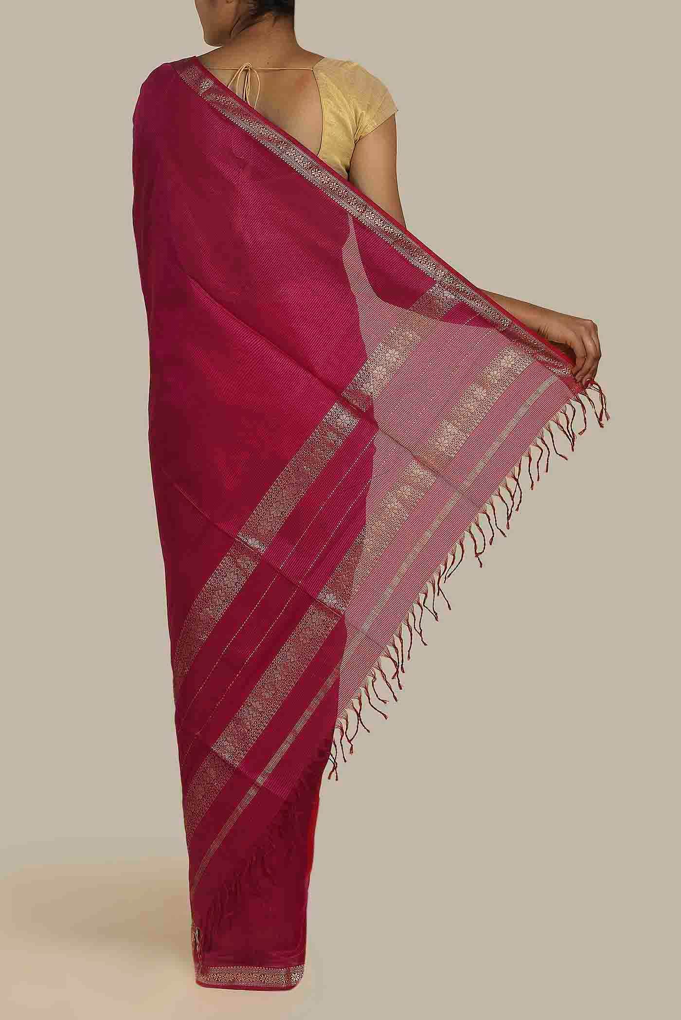 Red Maheshwari Silk Cotton Saree