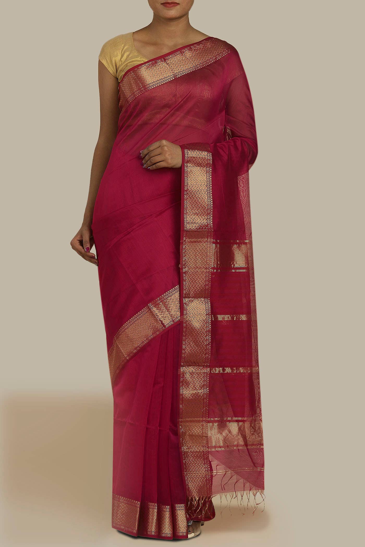 Maroon Maheshwari Silk Cotton Saree