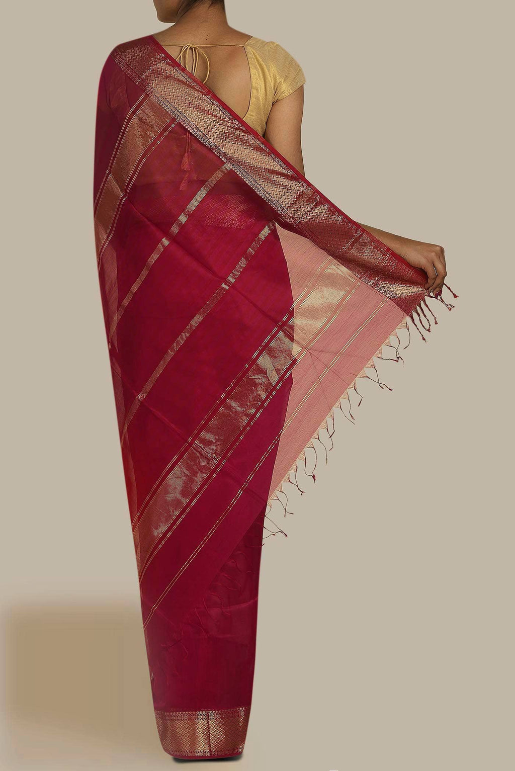 Maroon Maheshwari Silk Cotton Saree