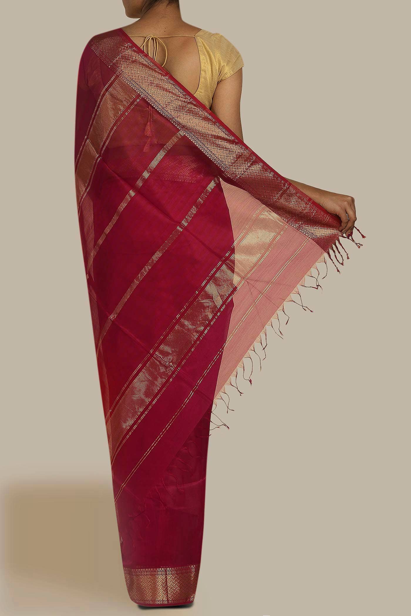 Maroon Maheshwari Silk Cotton Saree