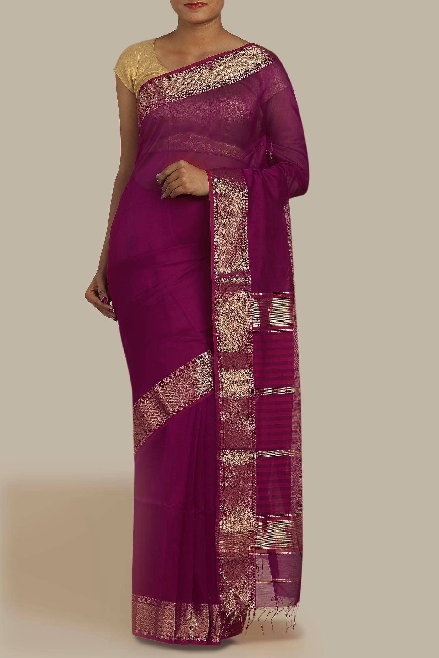 Magenta Maheshwari Silk Cotton Saree