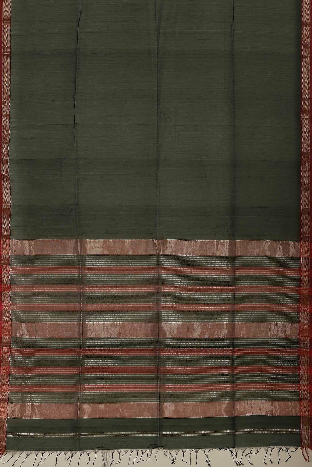 Bottle Green Maheshwari Silk Cotton Saree
